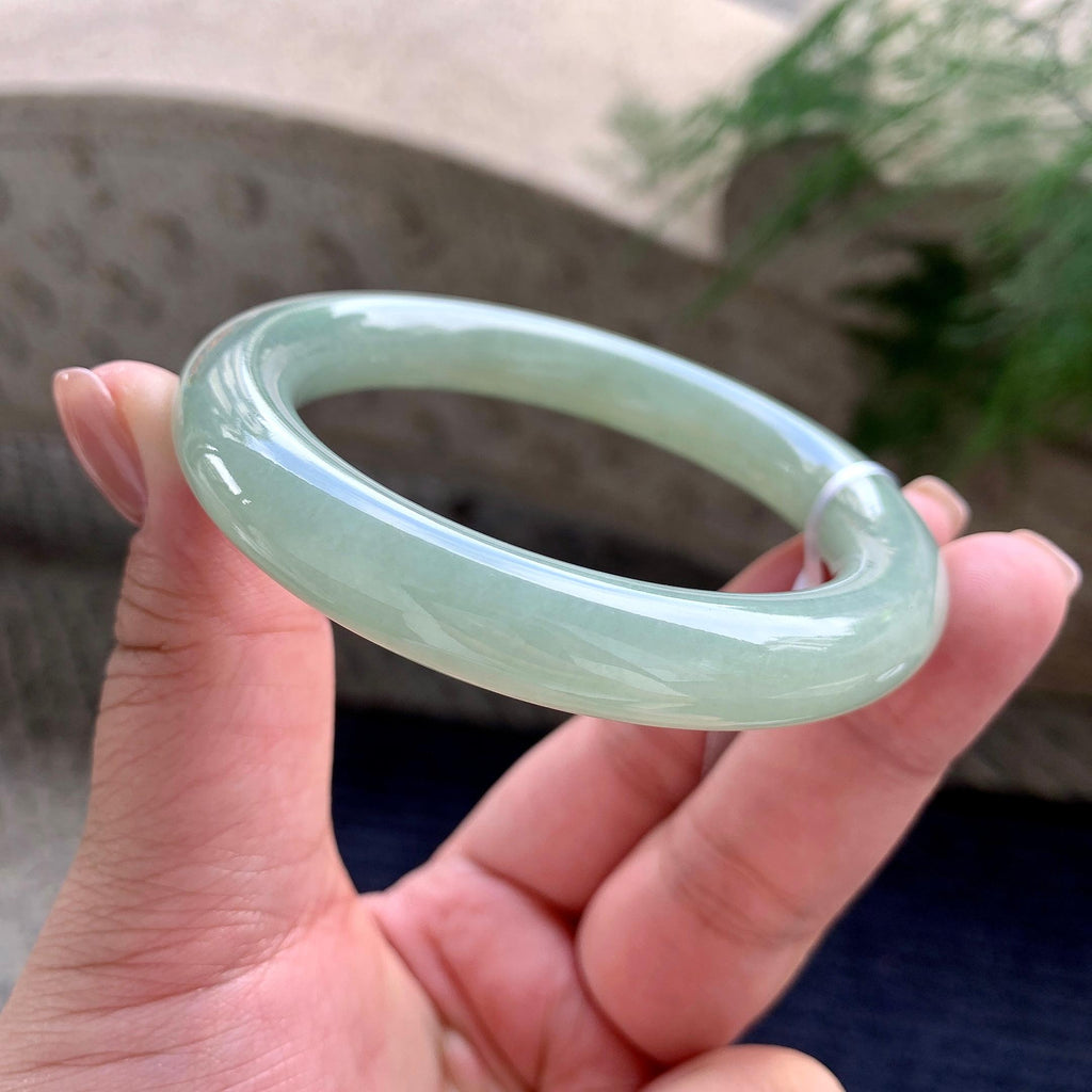 细糯种晴底洒金圆条手镯 56圈口 天然缅甸A货翡翠（yc701211）