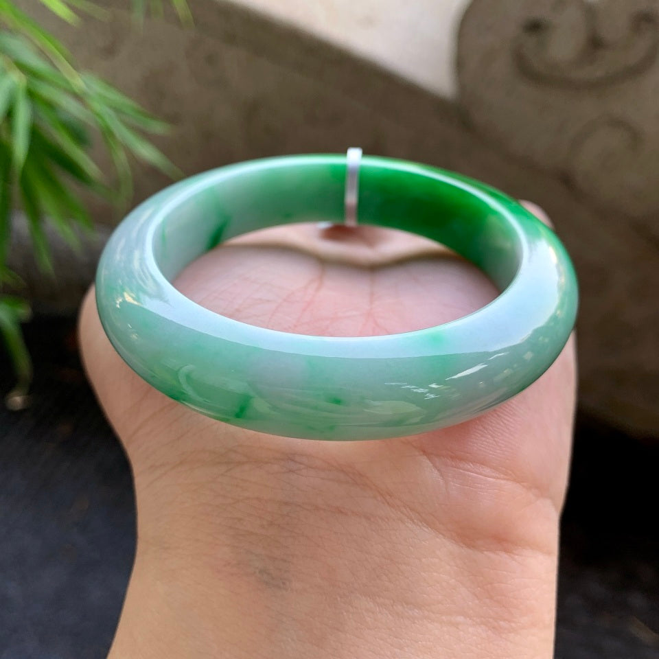 糯化飘阳绿平安镯（53.2mm）（yc015983）