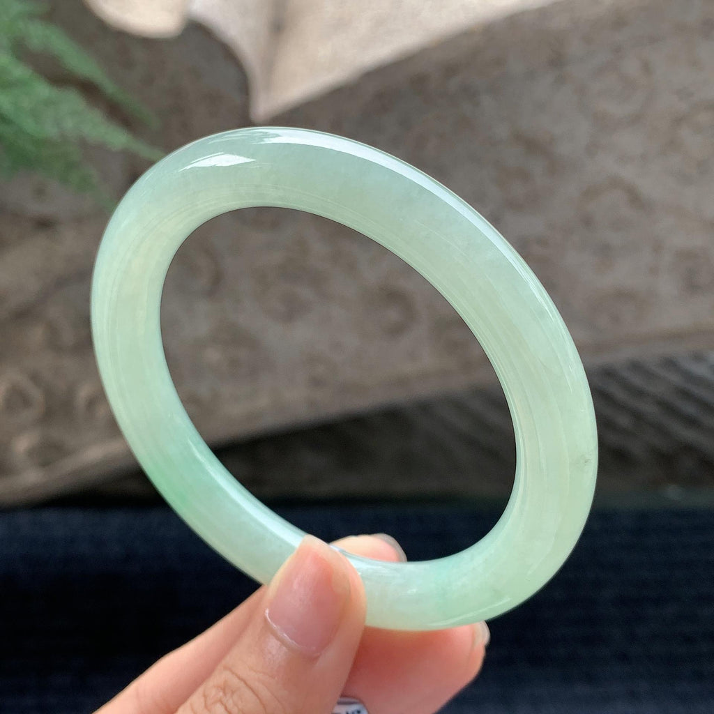 细糯种晴水绿圆条手镯 58.3圈 （yc694796）
