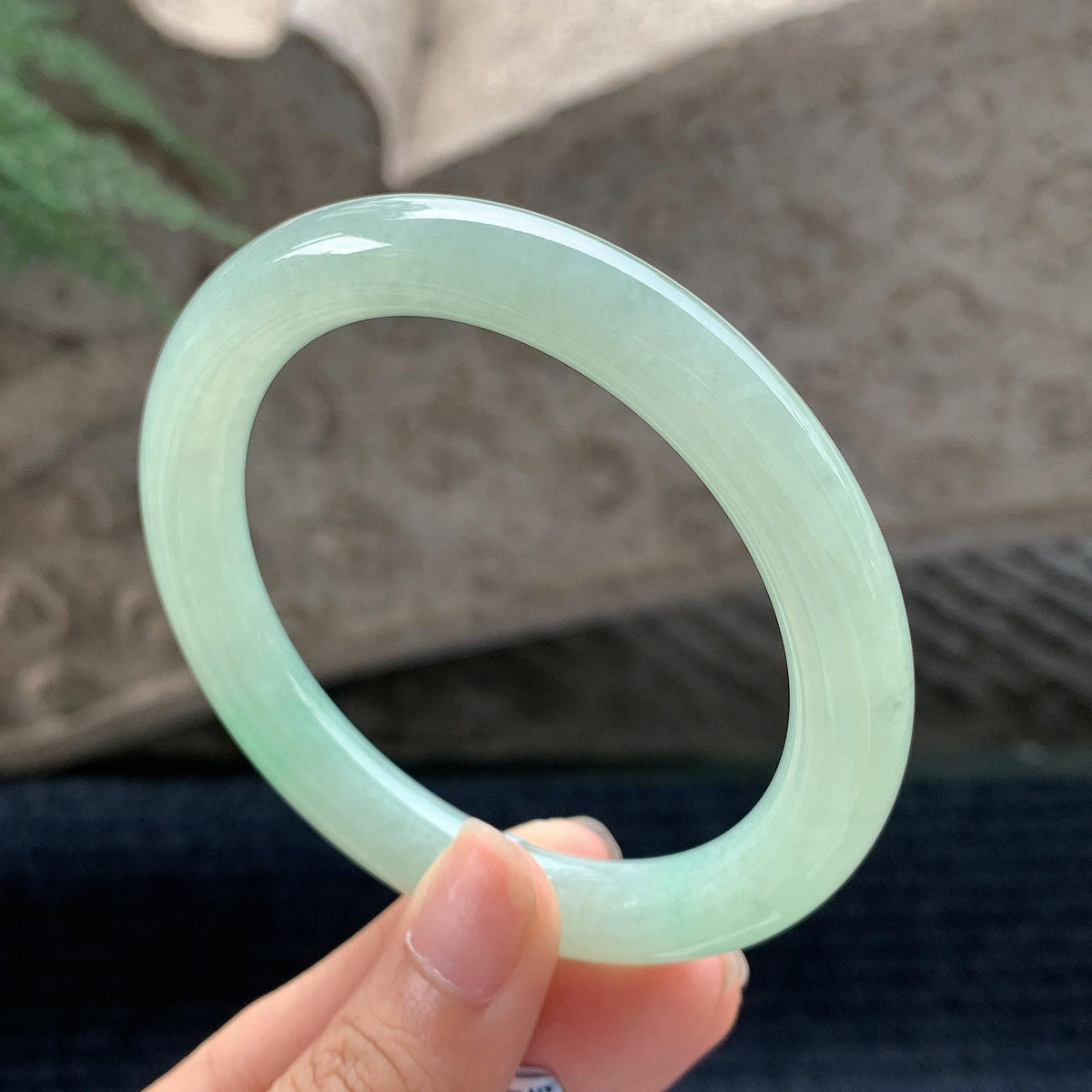 细糯种晴水绿圆条手镯 58.3圈 （yc694796）