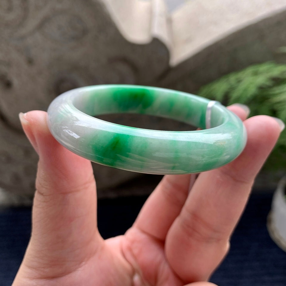 细糯种飘阳绿平安镯（51.5mm）（yc089891）