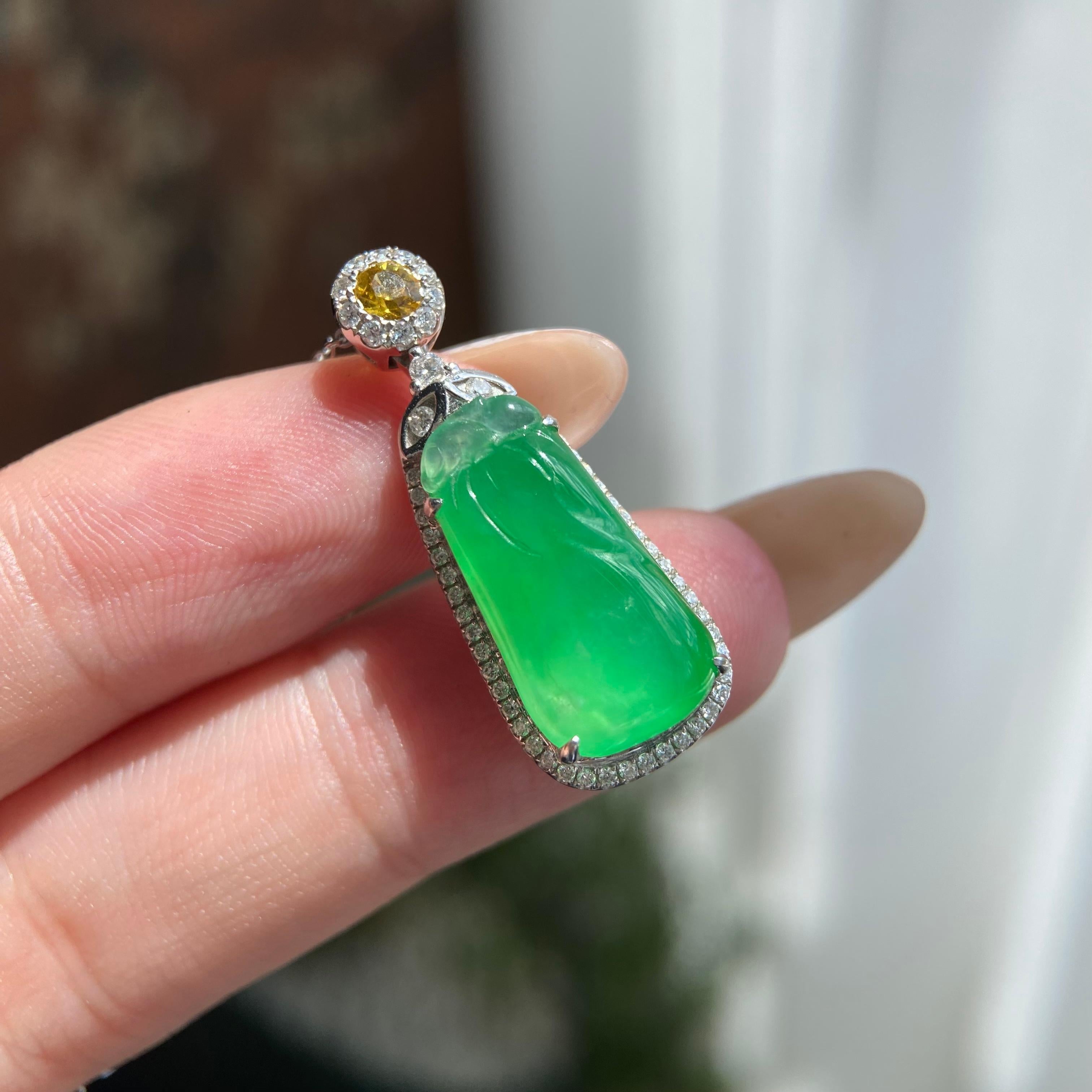 18k金钻镶冰种满绿福瓜吊坠（yc209959）