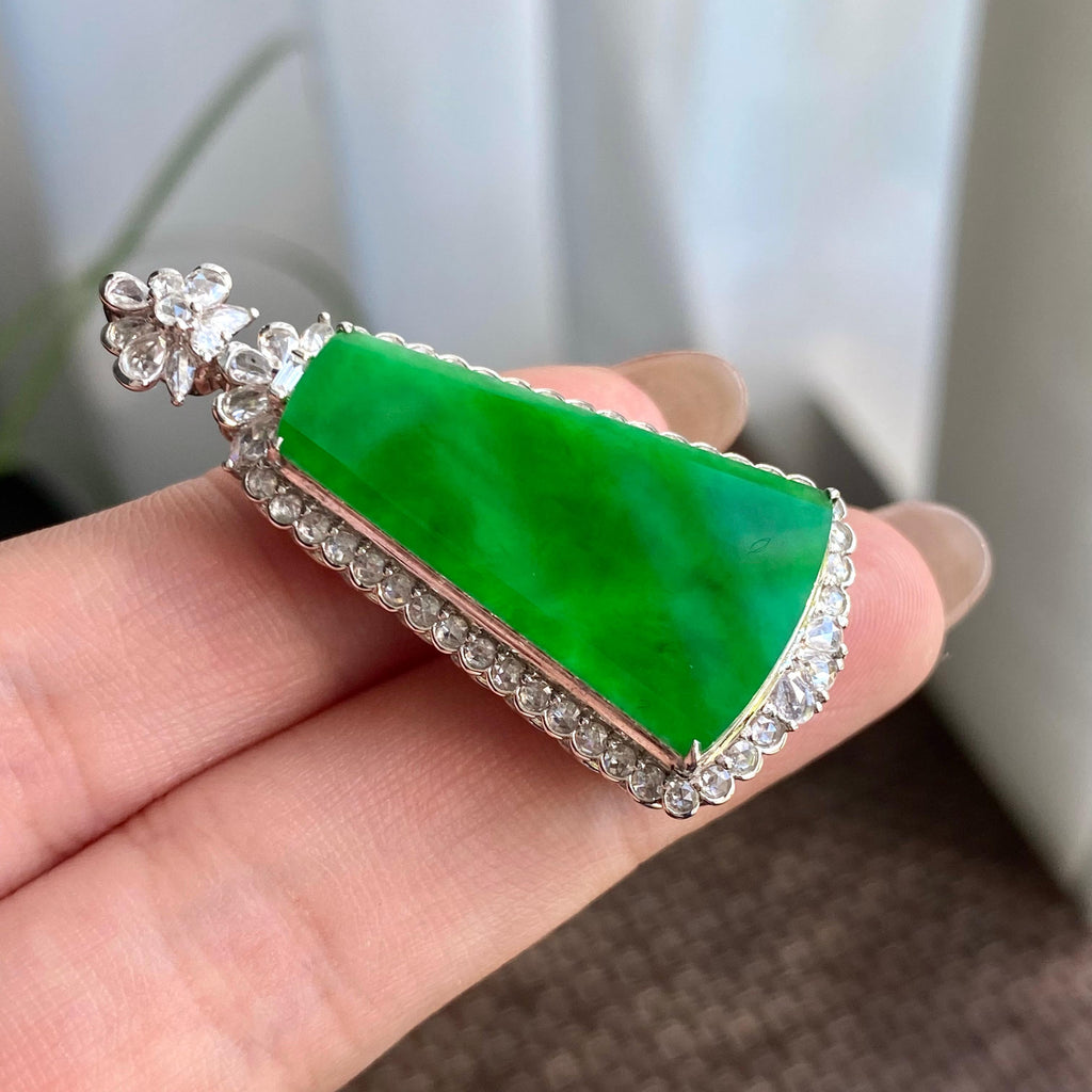 18k金钻镶冰种阳绿无事牌吊坠（yc266197）