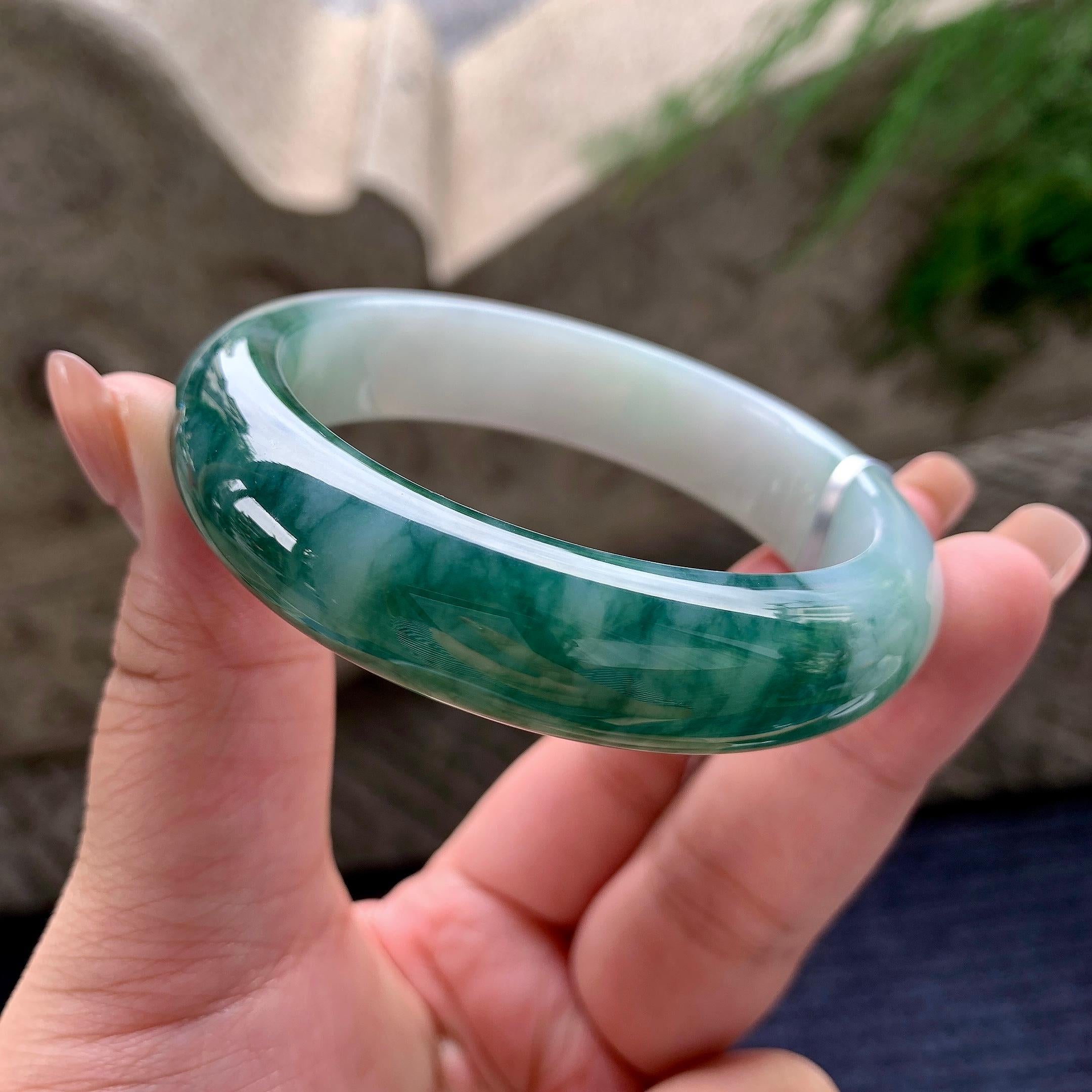细糯种飘蓝花正圈平安镯 55.2圈口 天然缅甸A货翡翠（yc536202）