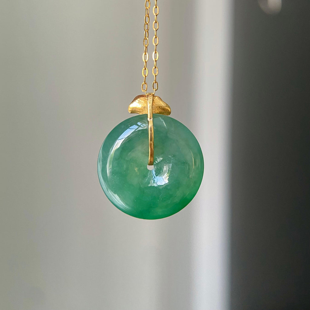 18k金镶冰种满绿平安扣吊坠（yc219251）