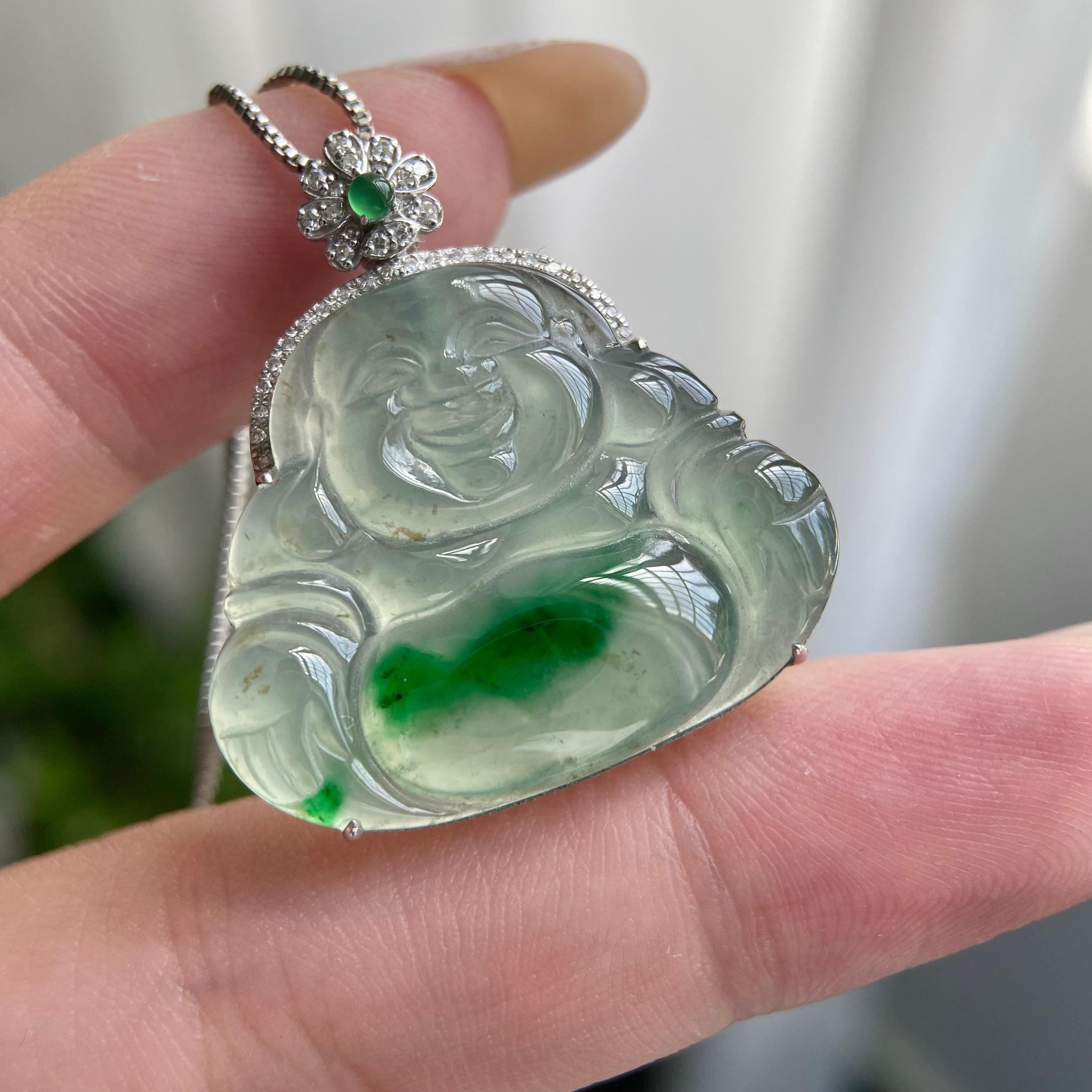 18k金钻镶冰种飘花佛公吊坠（yc217219）