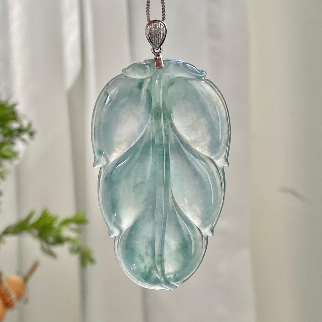 18k金钻镶冰种飘花玉叶吊坠（yc214465）