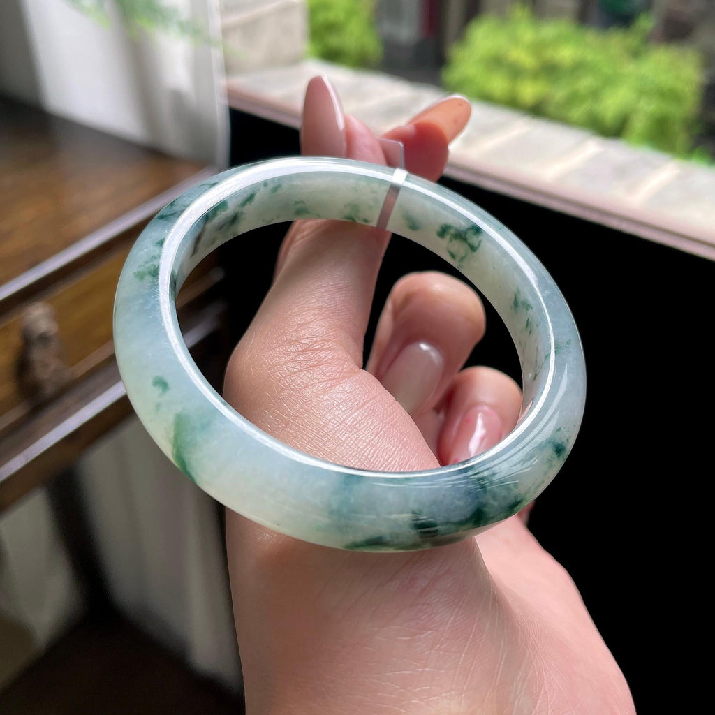 细糯种飘花正圈平安镯 55圈 天然缅甸A货翡翠（yc696435）