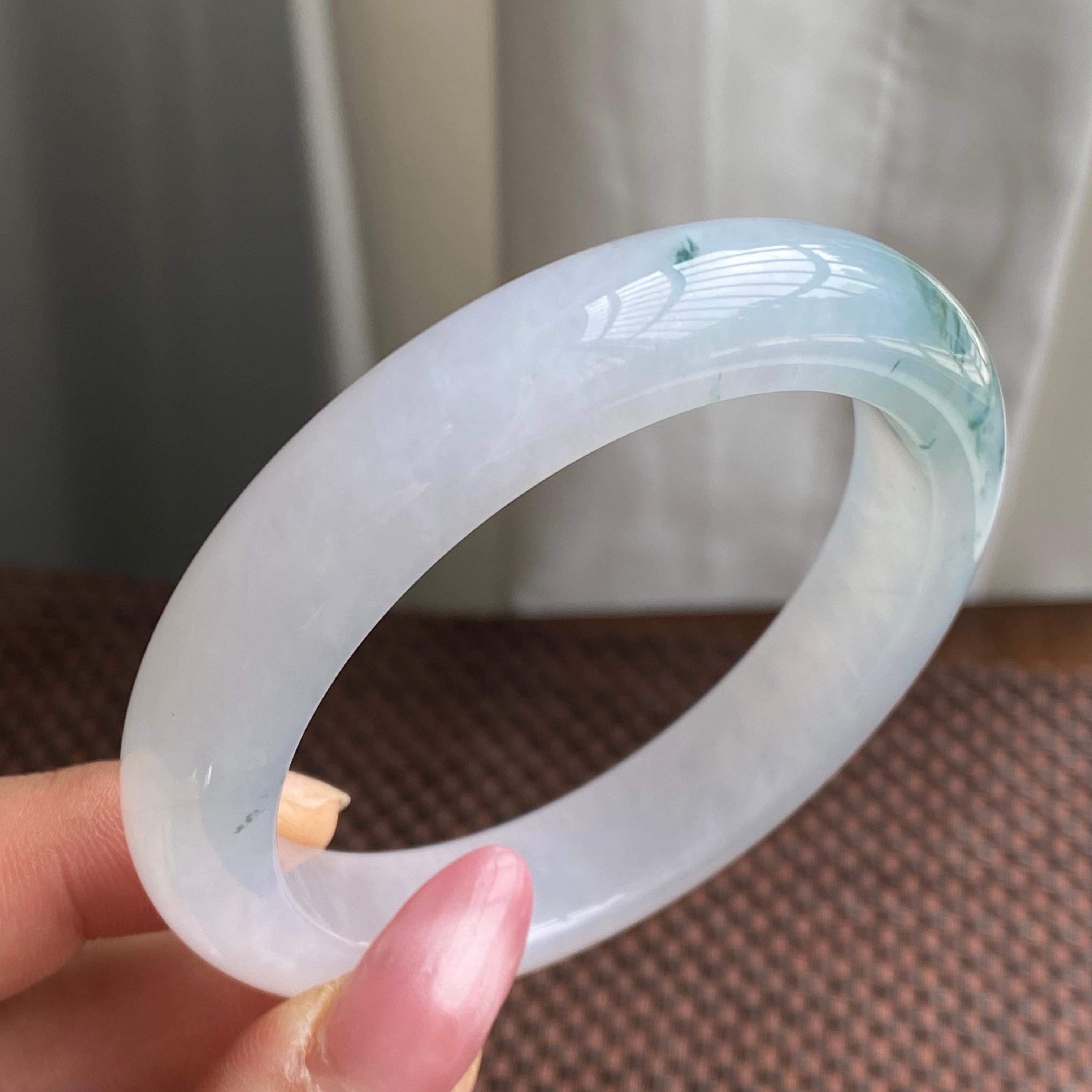 糯冰种飘花正圈手镯（58圈）（yc280681）