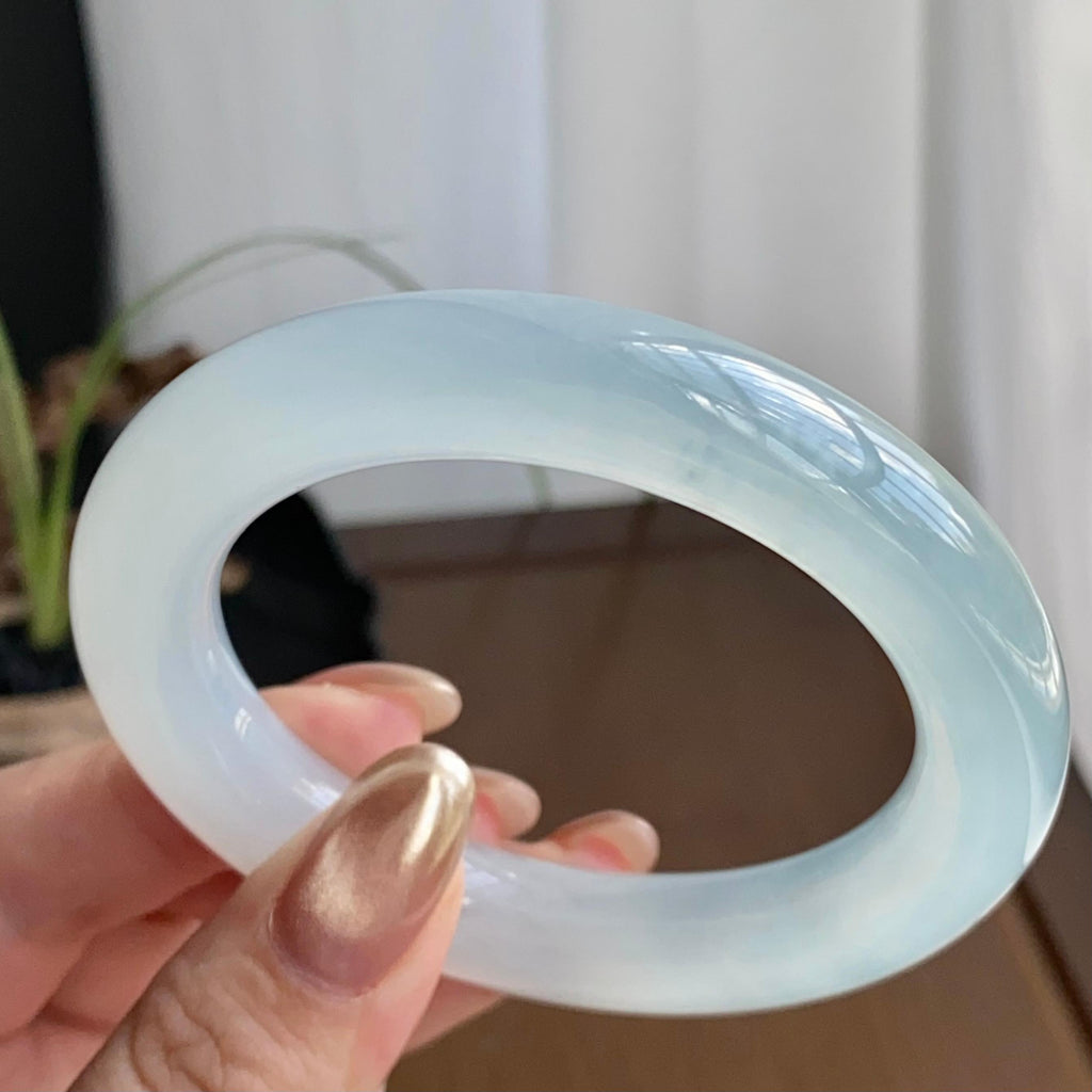 冰种雪花棉圆条手镯（53圈）（yc258944）