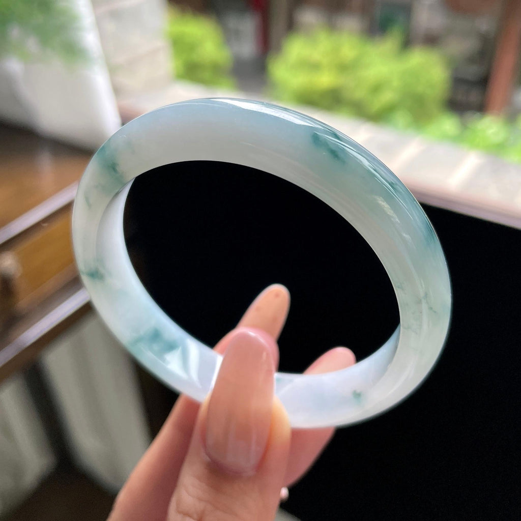 细糯种牛奶底飘花正圈平安镯 55圈 天然缅甸A货翡翠（yc703261）