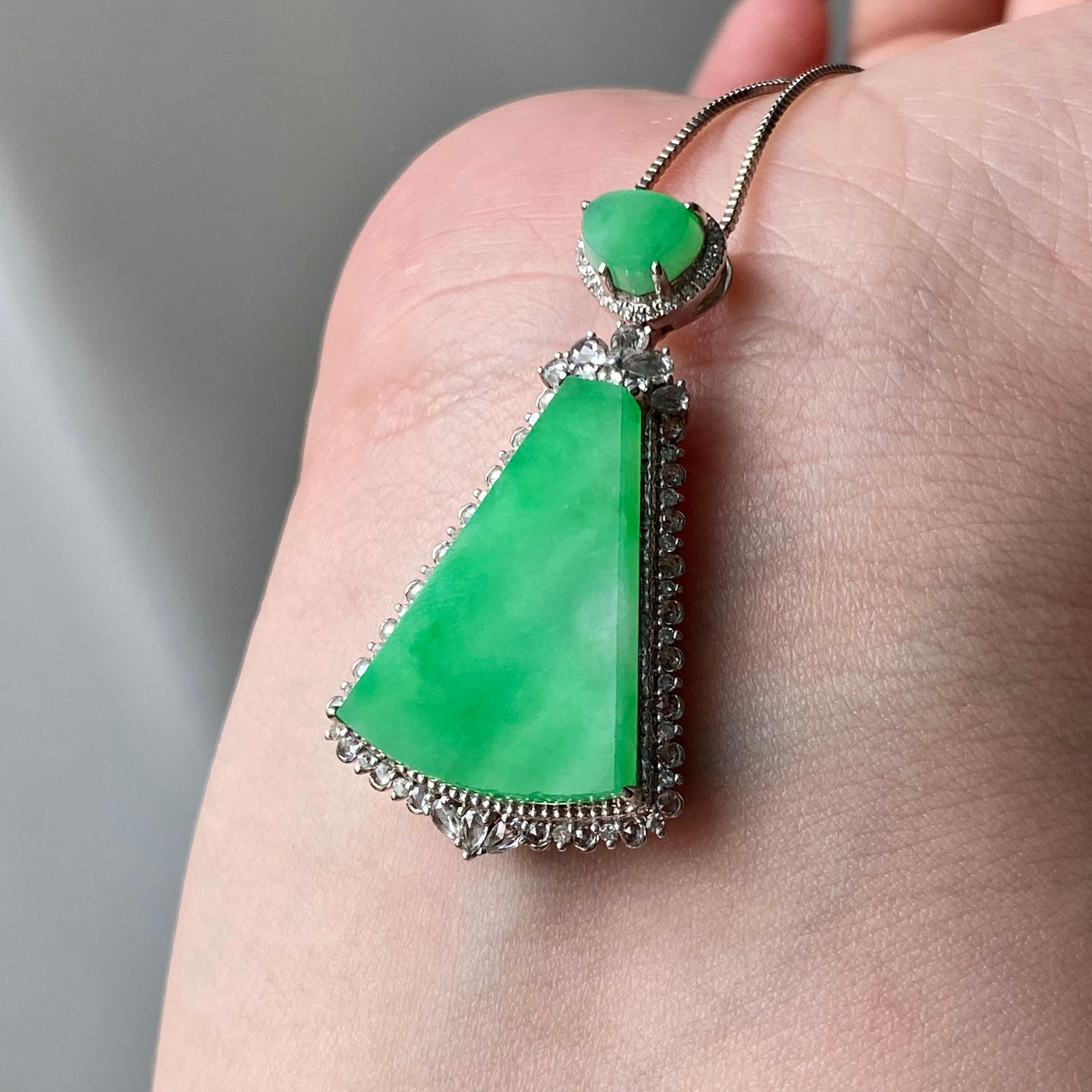 18k金钻镶冰种满绿无事牌吊坠（yc204863）