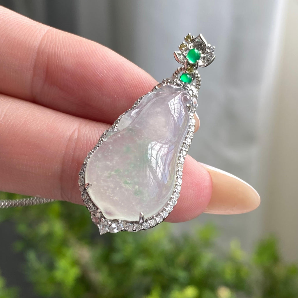 18k金钻镶冰种飘花福瓜吊坠（yc204539）