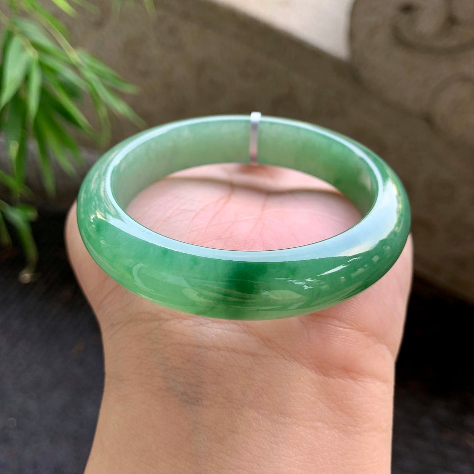 糯化绿底飘花平安镯（54.7mm）（yc015991）