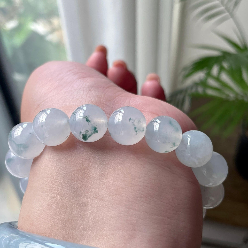 冰种飘蓝花手串 天然缅甸A货翡翠（yc527780）