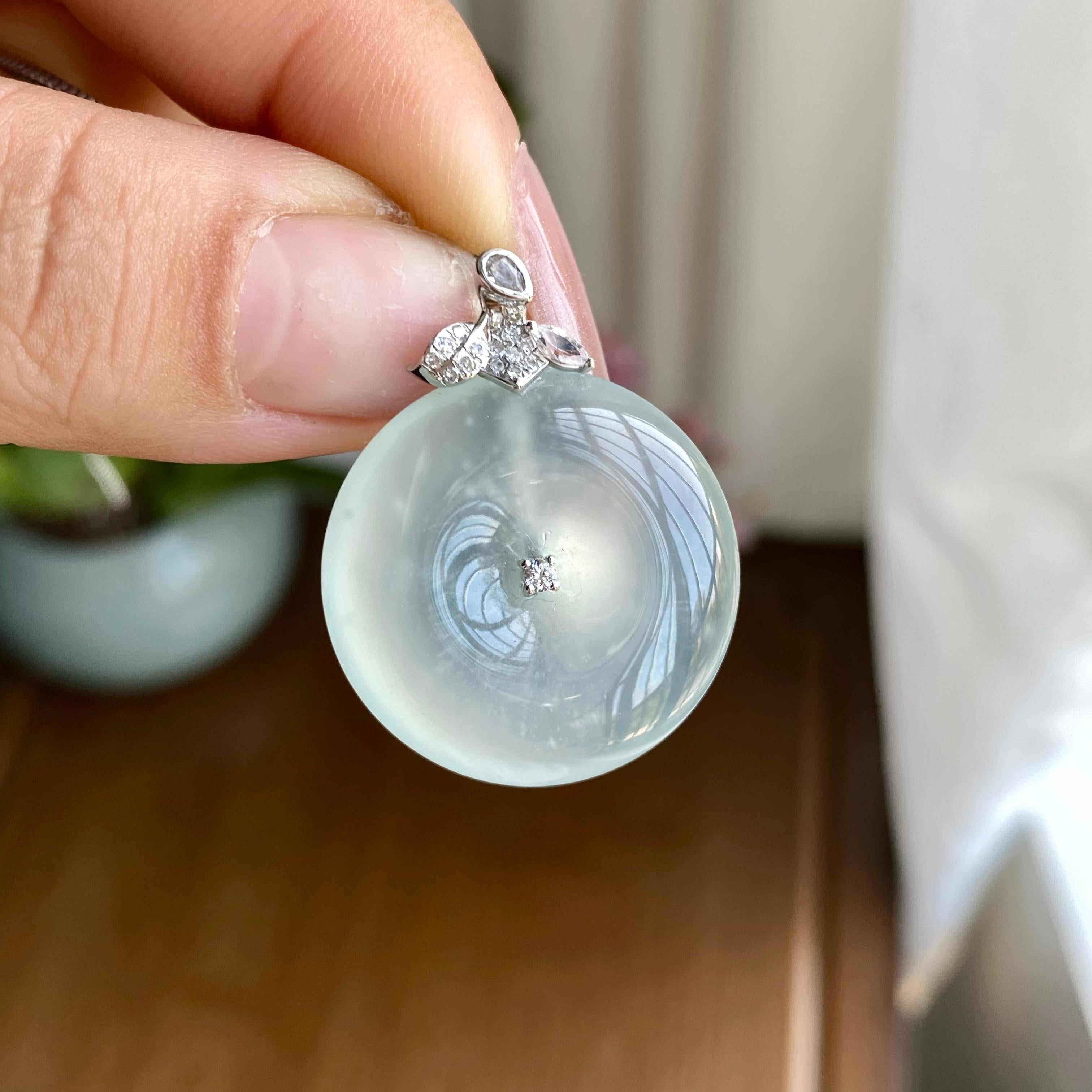 18K金钻镶高冰种晴底平安扣吊坠（yc299856）