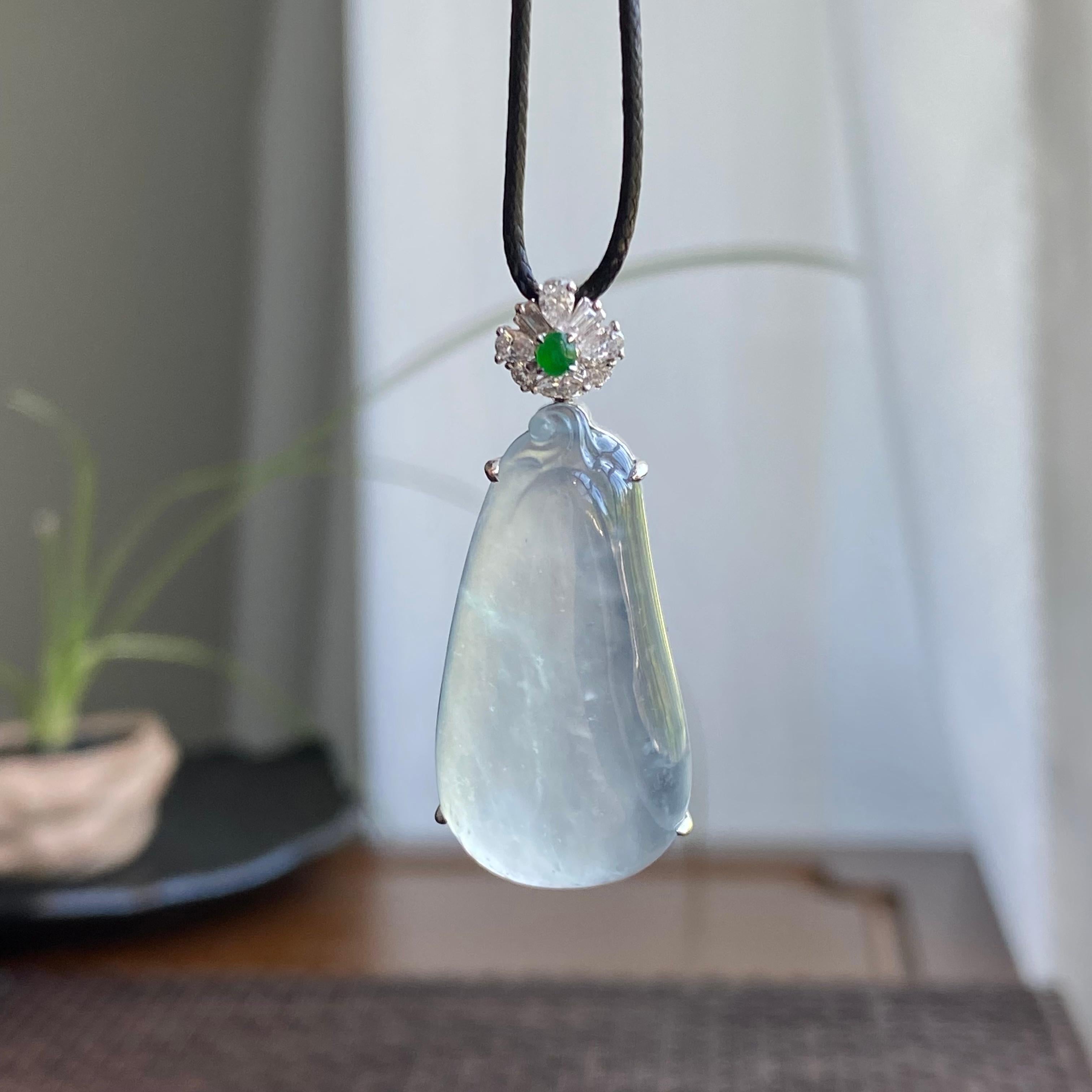 18k金钻镶冰种雪花棉福瓜吊坠（yc266151）