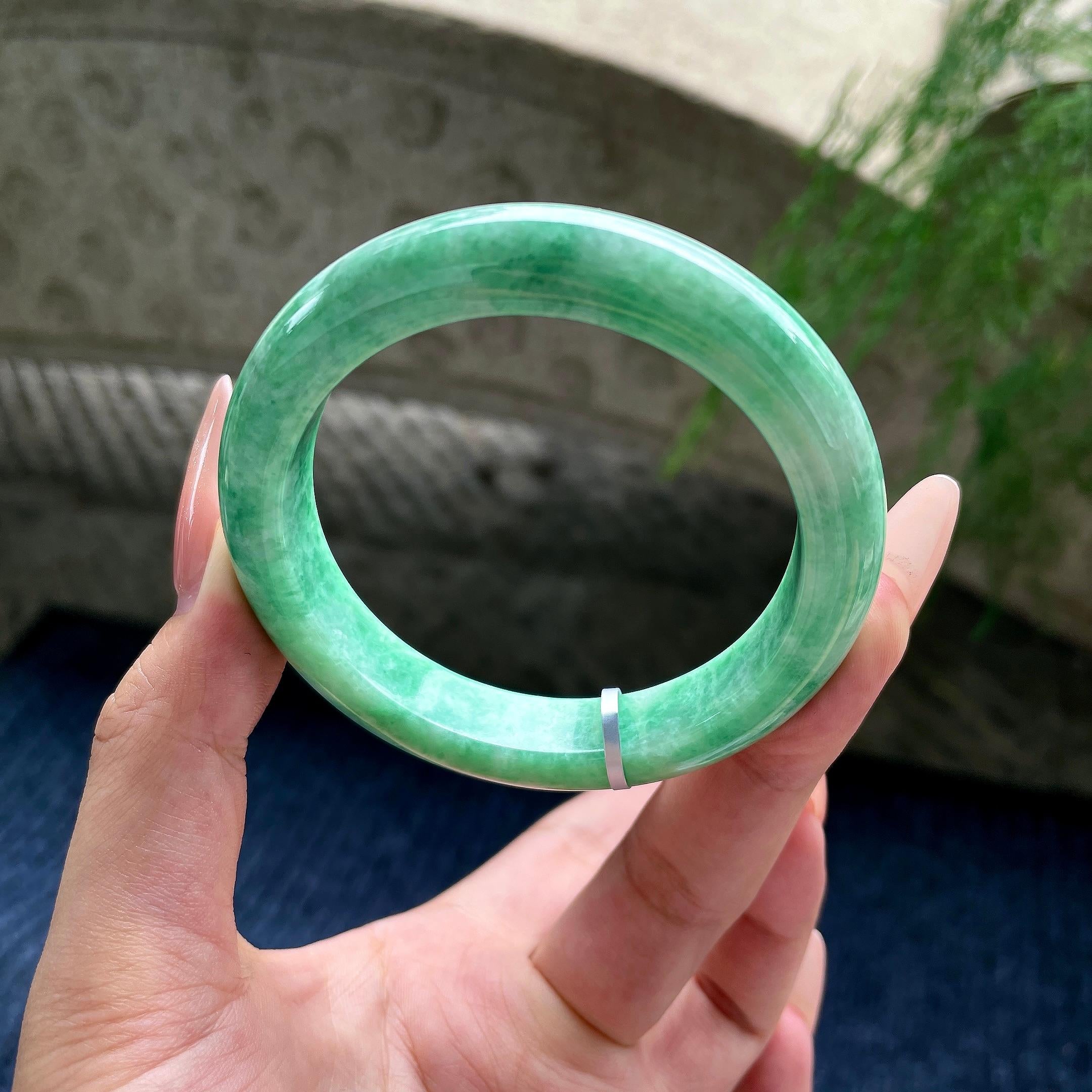 豆种满绿正圈平安镯 54圈口 天然缅甸A货翡翠（yc530772）