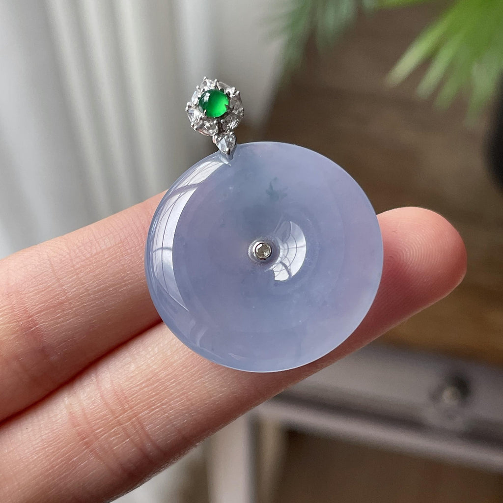 18K金镶 糯冰种紫底平安扣吊坠 （yc705830）