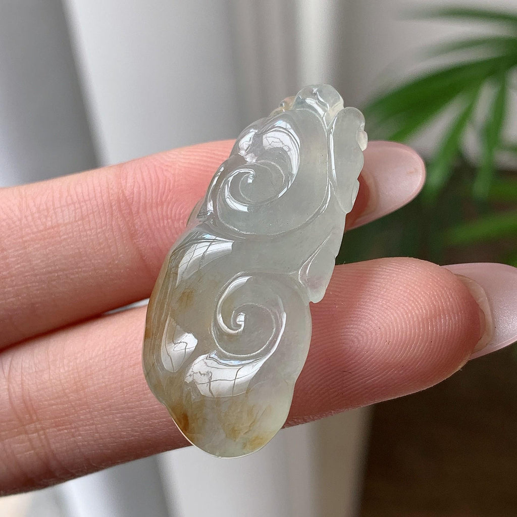 糯冰种飘黄翡如意吊坠 天然A货缅甸翡翠（yc693128）