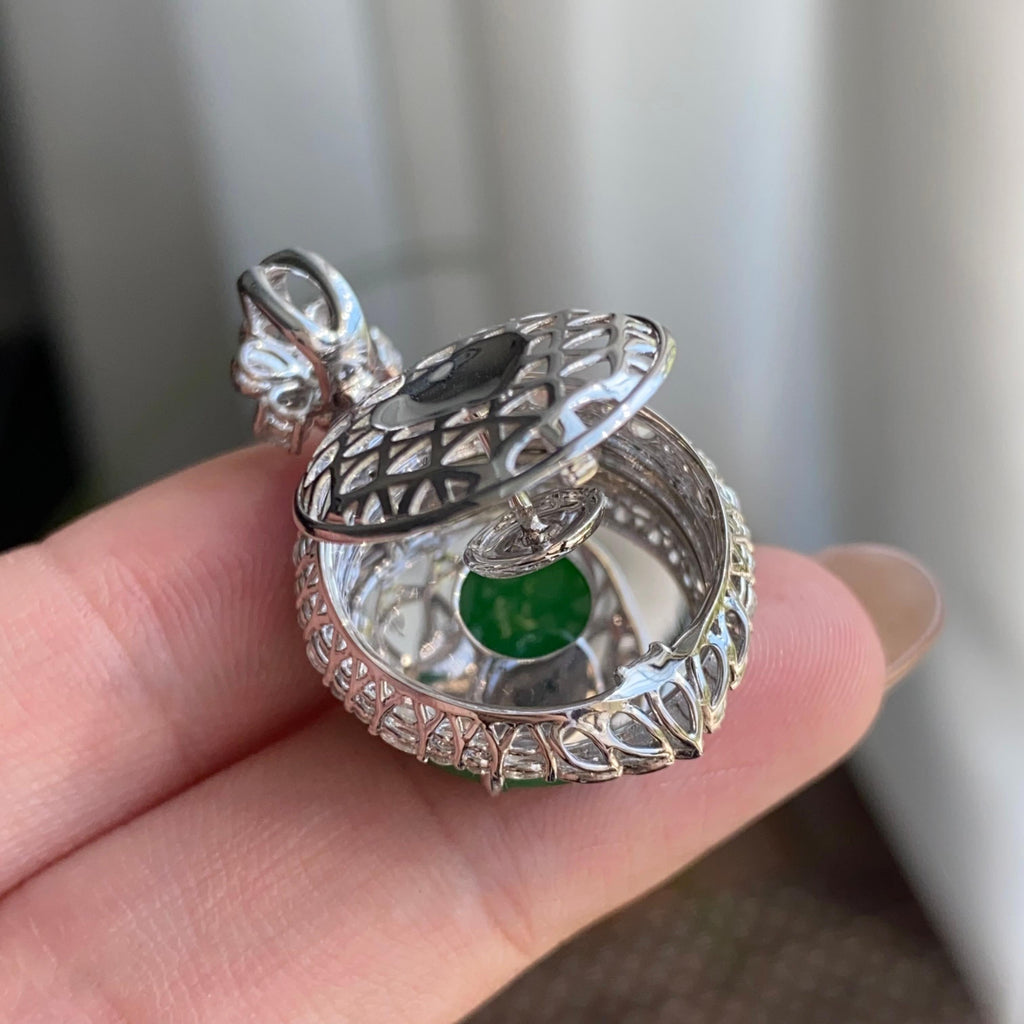 18k金钻镶冰种阳绿圆牌吊坠（yc264961）