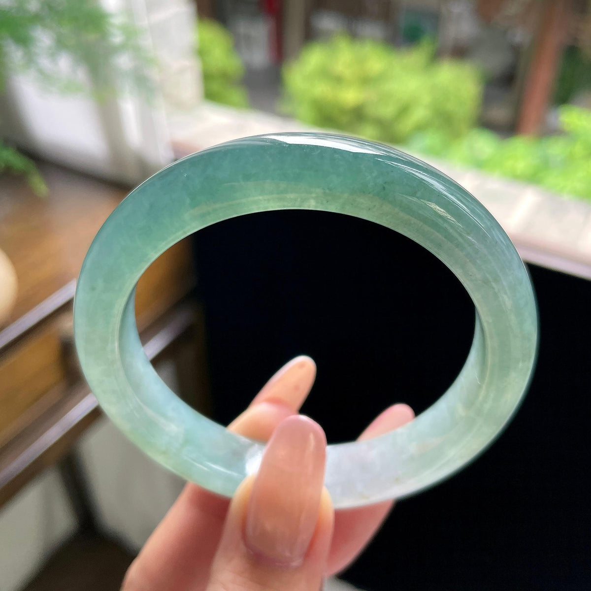 大圈口 糯冰种冰油青湖水绿正圈平安镯 59.2圈（yc709472）
