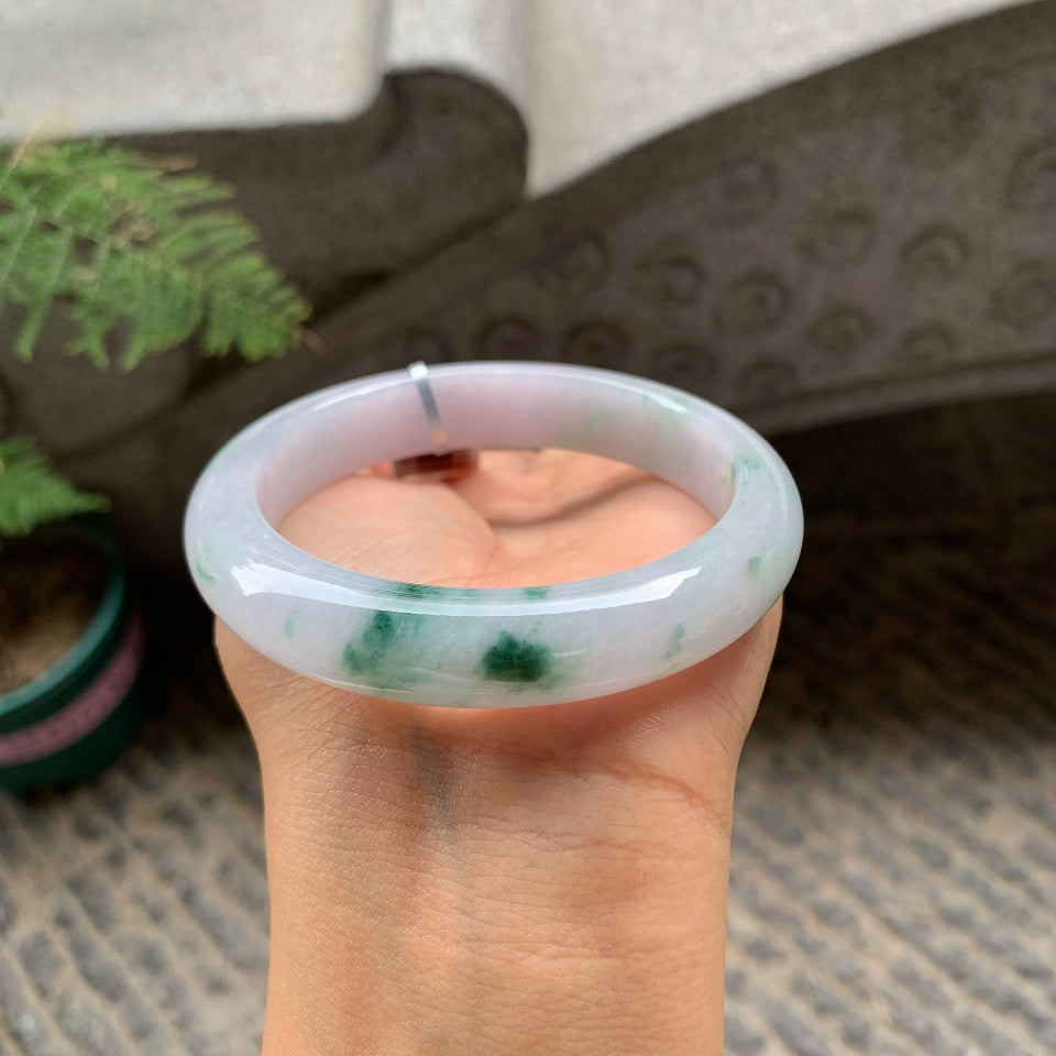糯种飘花翡翠平安镯（59.6mm）（yc029081）