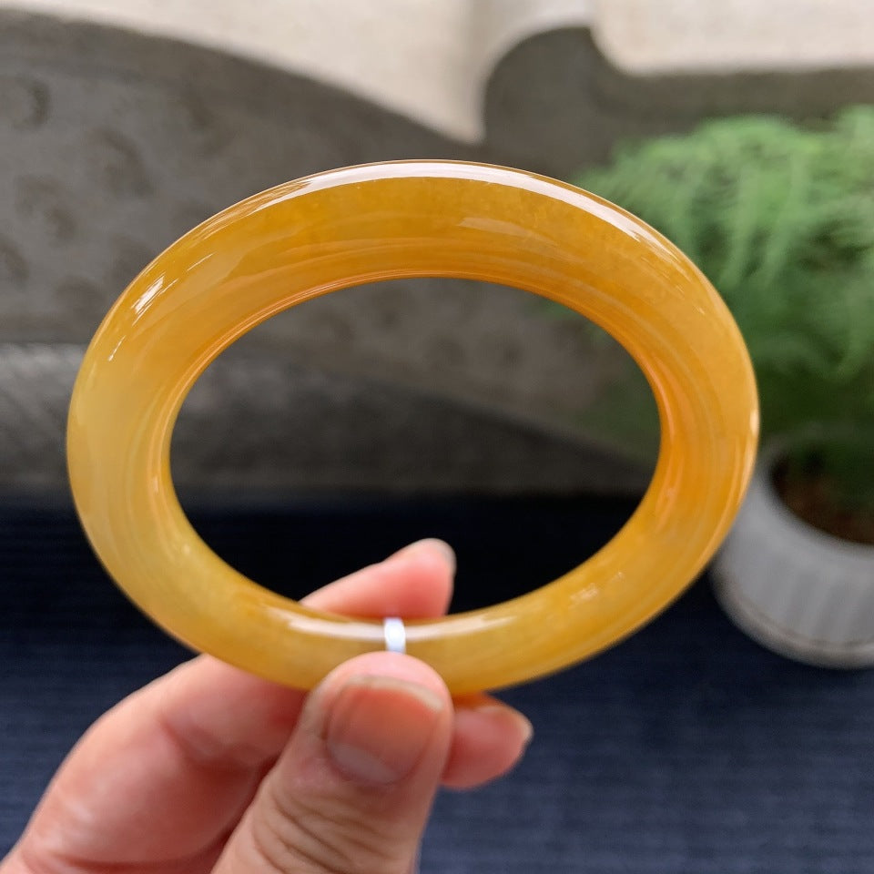 糯冰种黄翡圆条手镯（54.8mm）（yc081986）