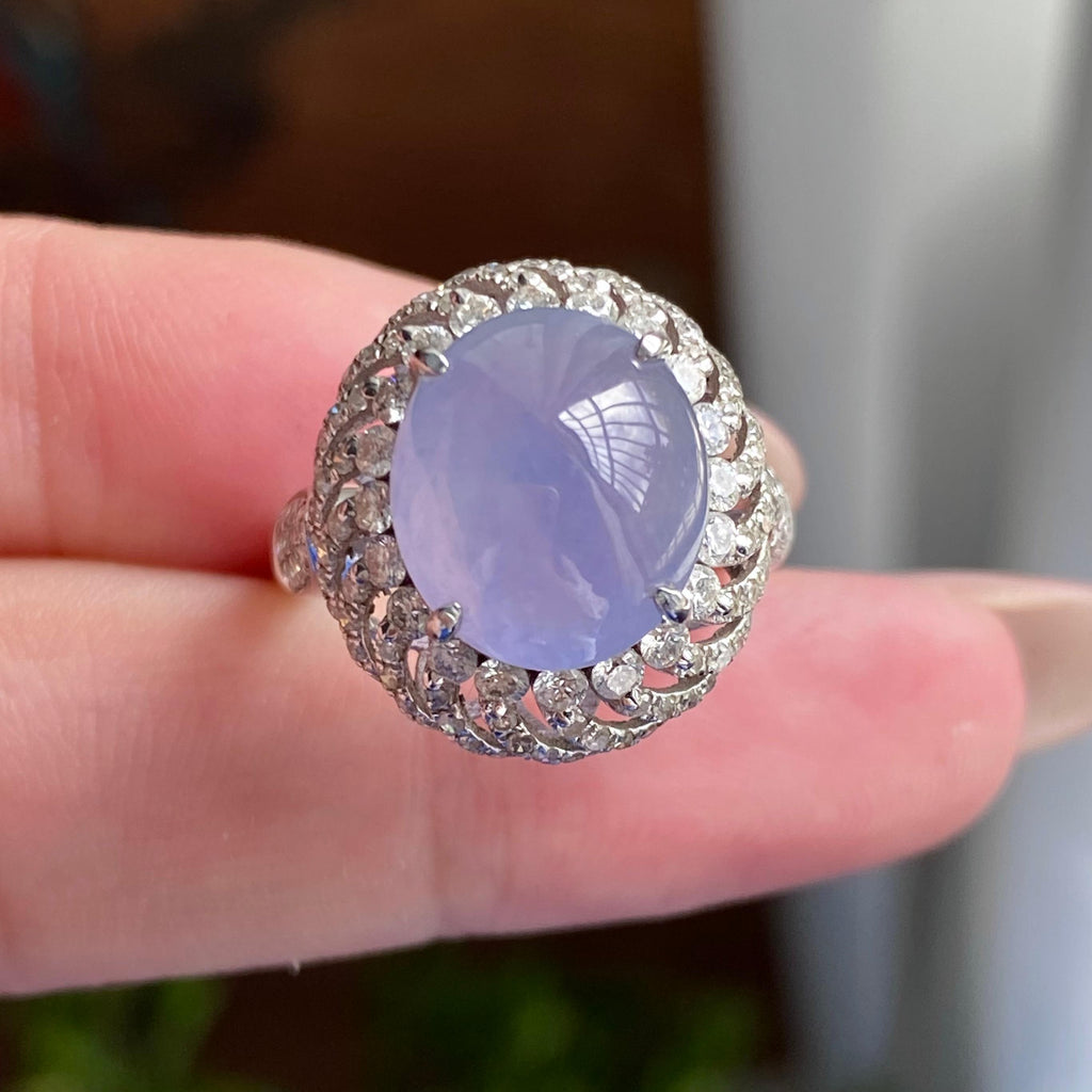 18k金钻镶冰种紫罗兰蛋面戒指（yc235140）