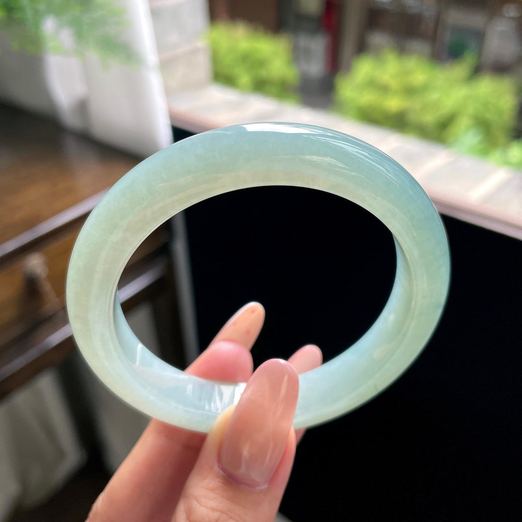 细糯种油青色湖水绿正圈平安镯 57圈 天然缅甸A货翡翠（yc703275）