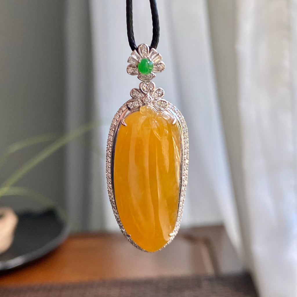 18k金钻镶冰种黄翡福瓜吊坠（yc266193）