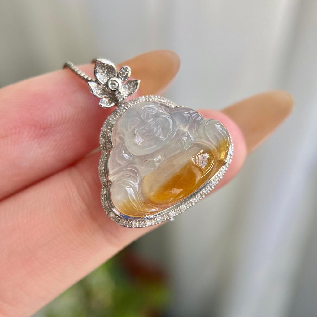 18k金钻镶冰种黄翡佛公吊坠（yc217186）