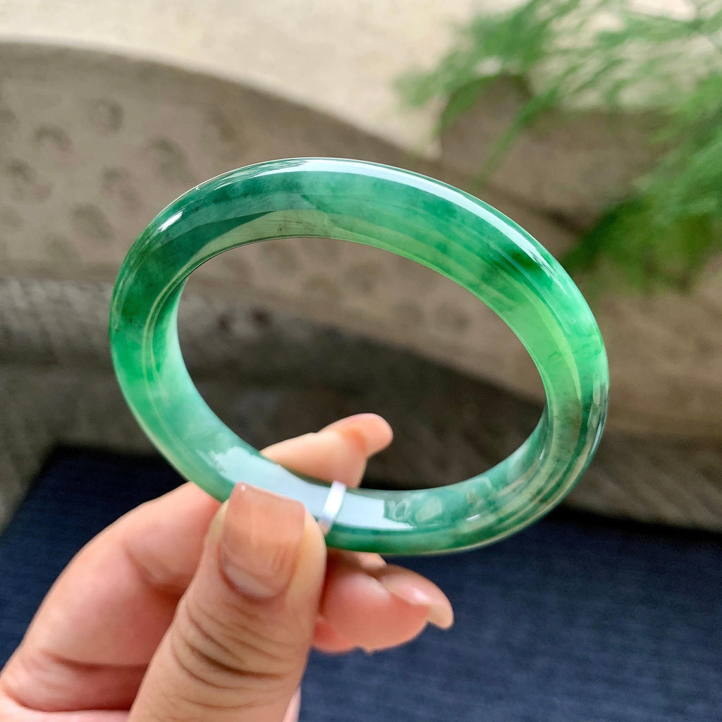 细糯种满绿贵妃手镯 53圈口 天然缅甸A货翡翠（yc701202）