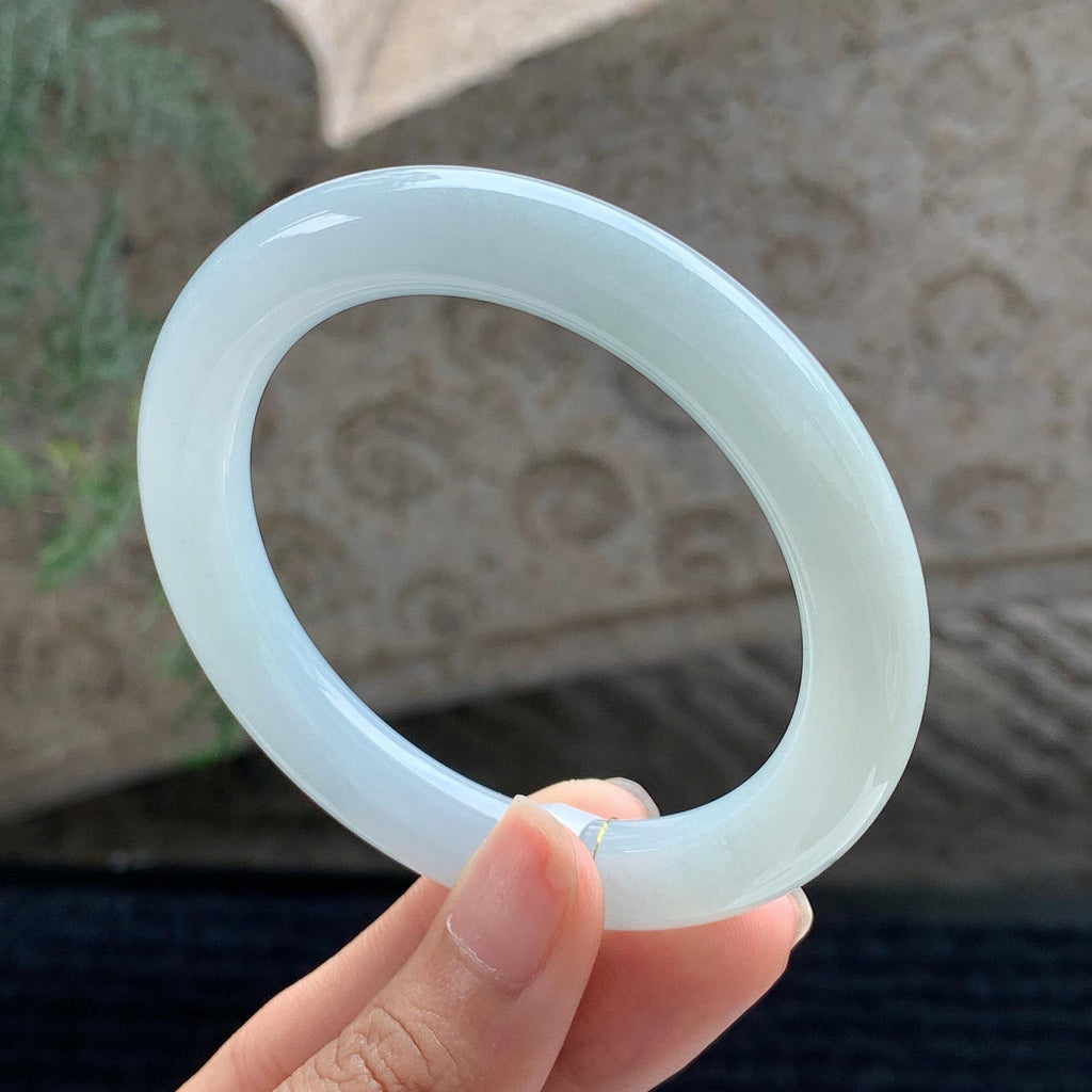 糯冰种 晴底圆条手镯 55圈 天然缅甸A货翡翠（yc698032）