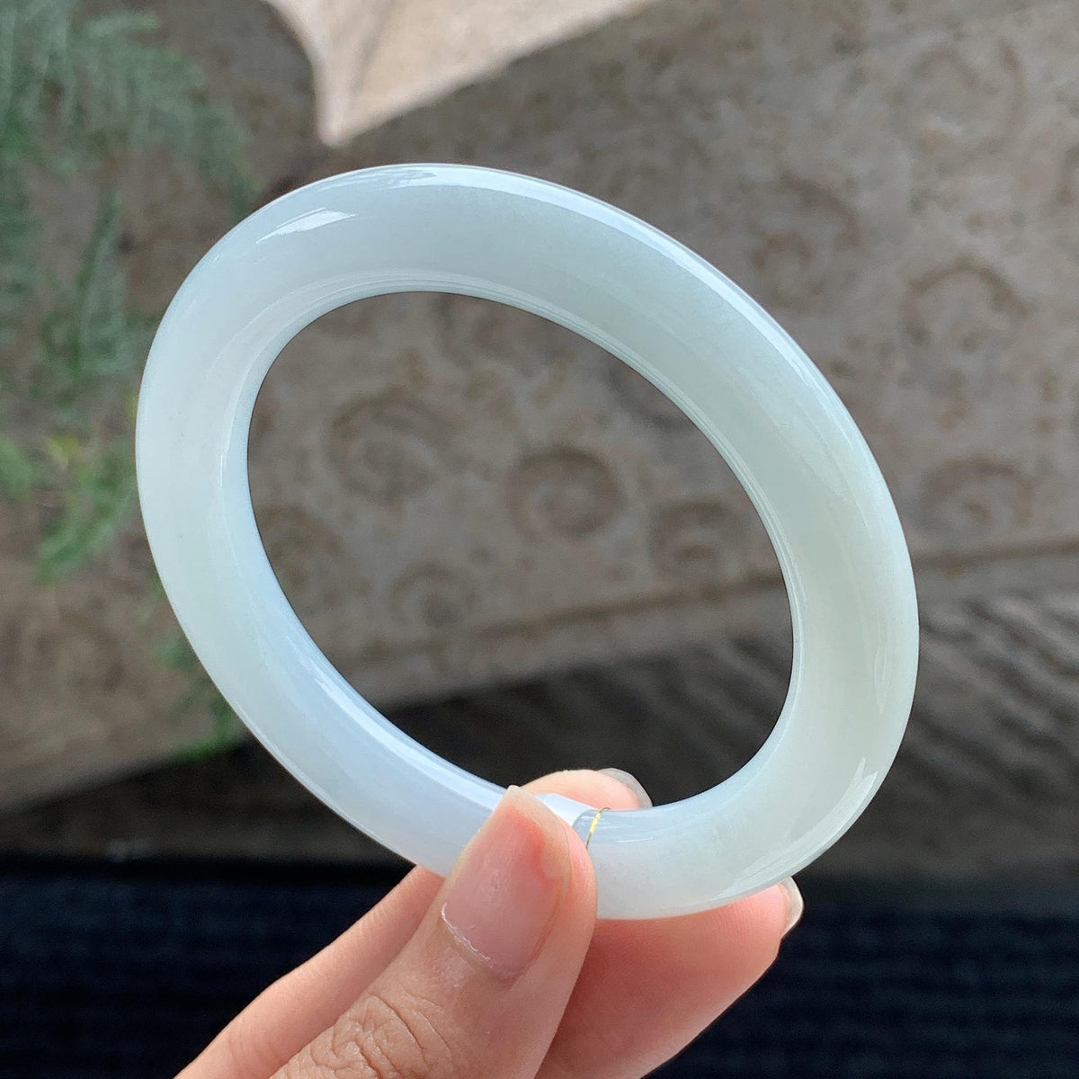 糯冰种 晴底圆条手镯 55圈 天然缅甸A货翡翠（yc698032）
