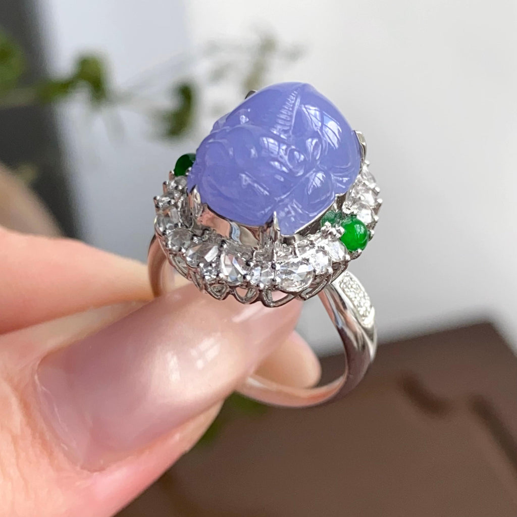 18k金钻镶冰种紫罗兰貔貅戒指（yc249557）