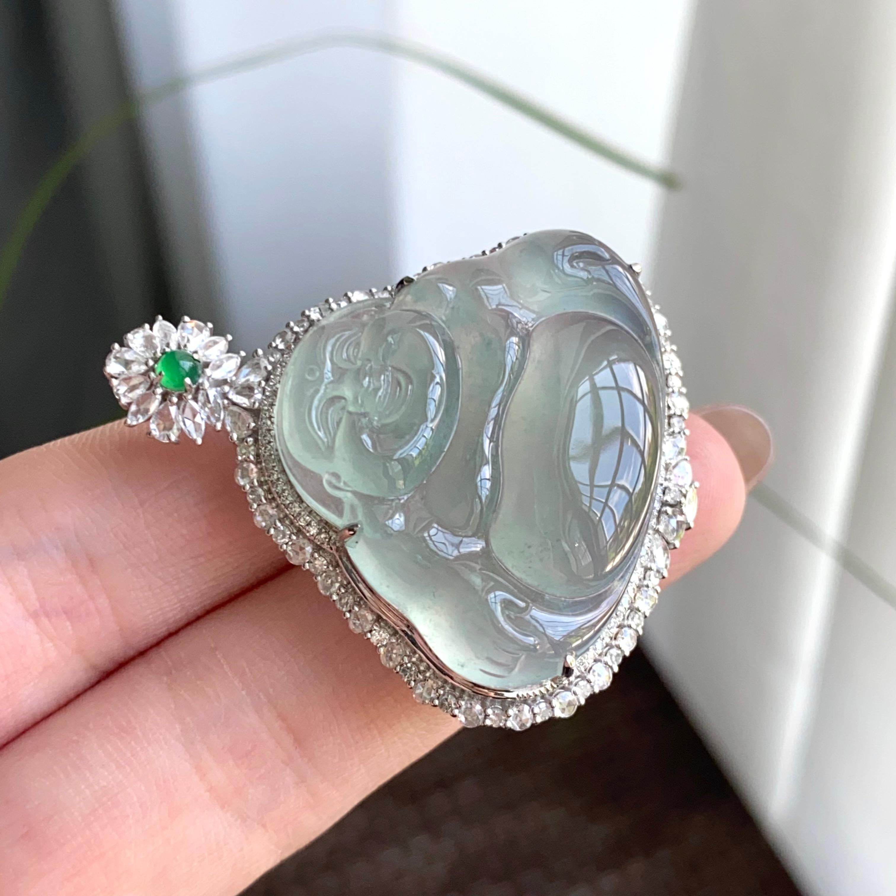 18k金钻镶冰种晴底佛公吊坠（yc263866）