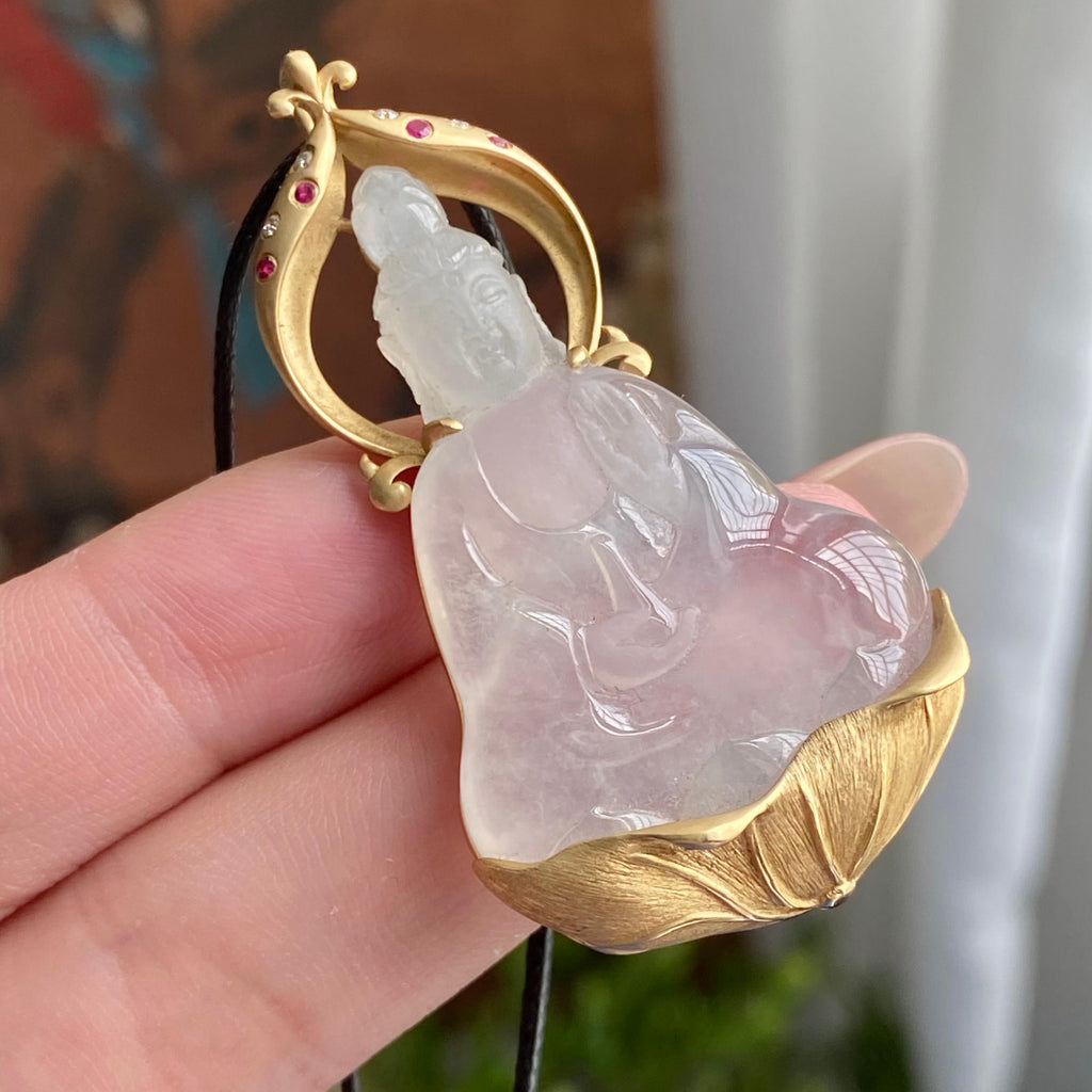 18k金镶冰种白月光观音吊坠（yc235109）