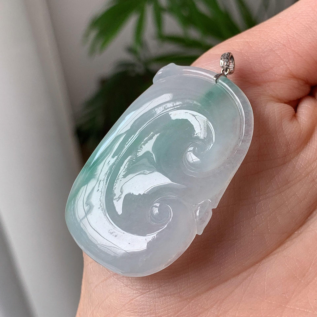 18K金镶细糯种飘花如意吊坠 天然A货缅甸翡翠（yc693130）