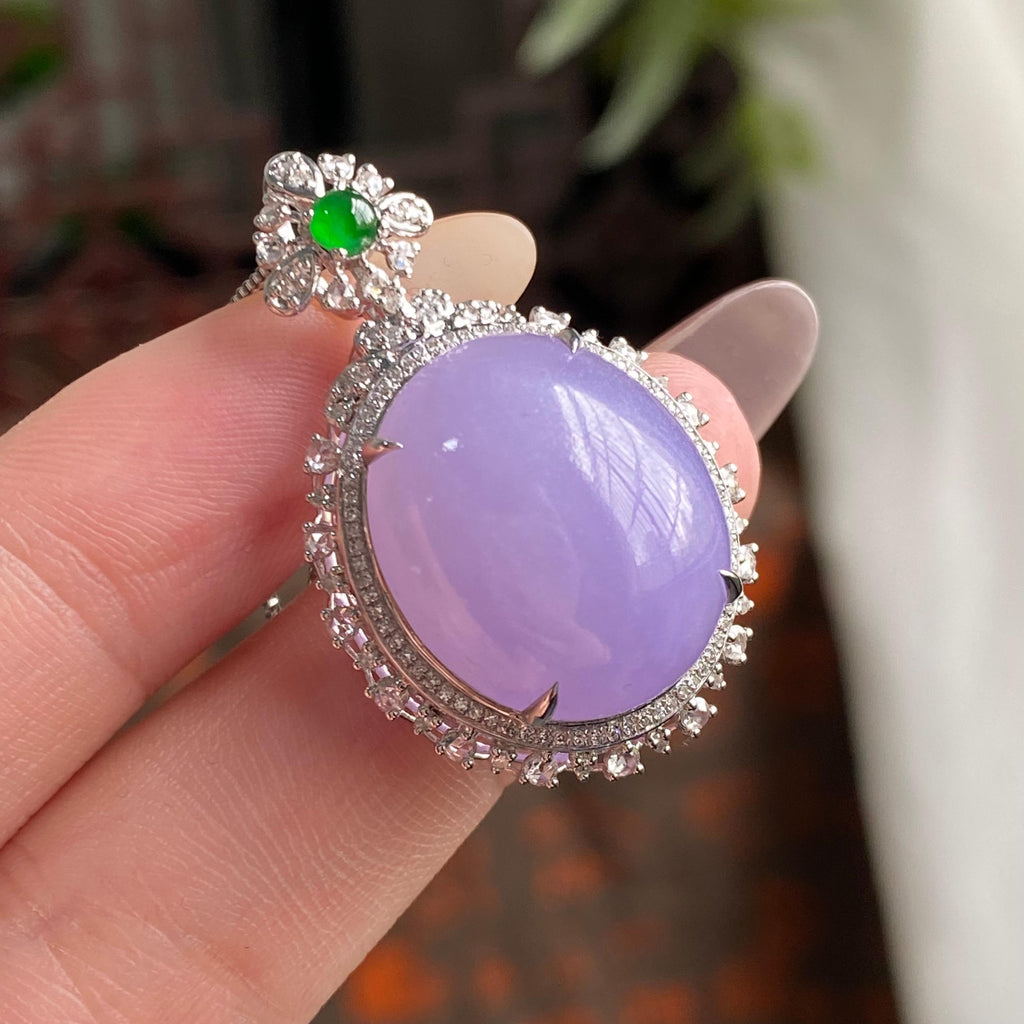 18k金钻镶细糯种紫罗兰蛋面吊坠（yc194932）