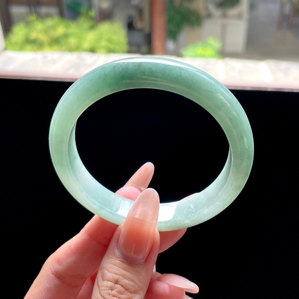细糯种油青色湖水绿正圈平安镯 57.6圈 天然缅甸A货翡翠（yc522696）