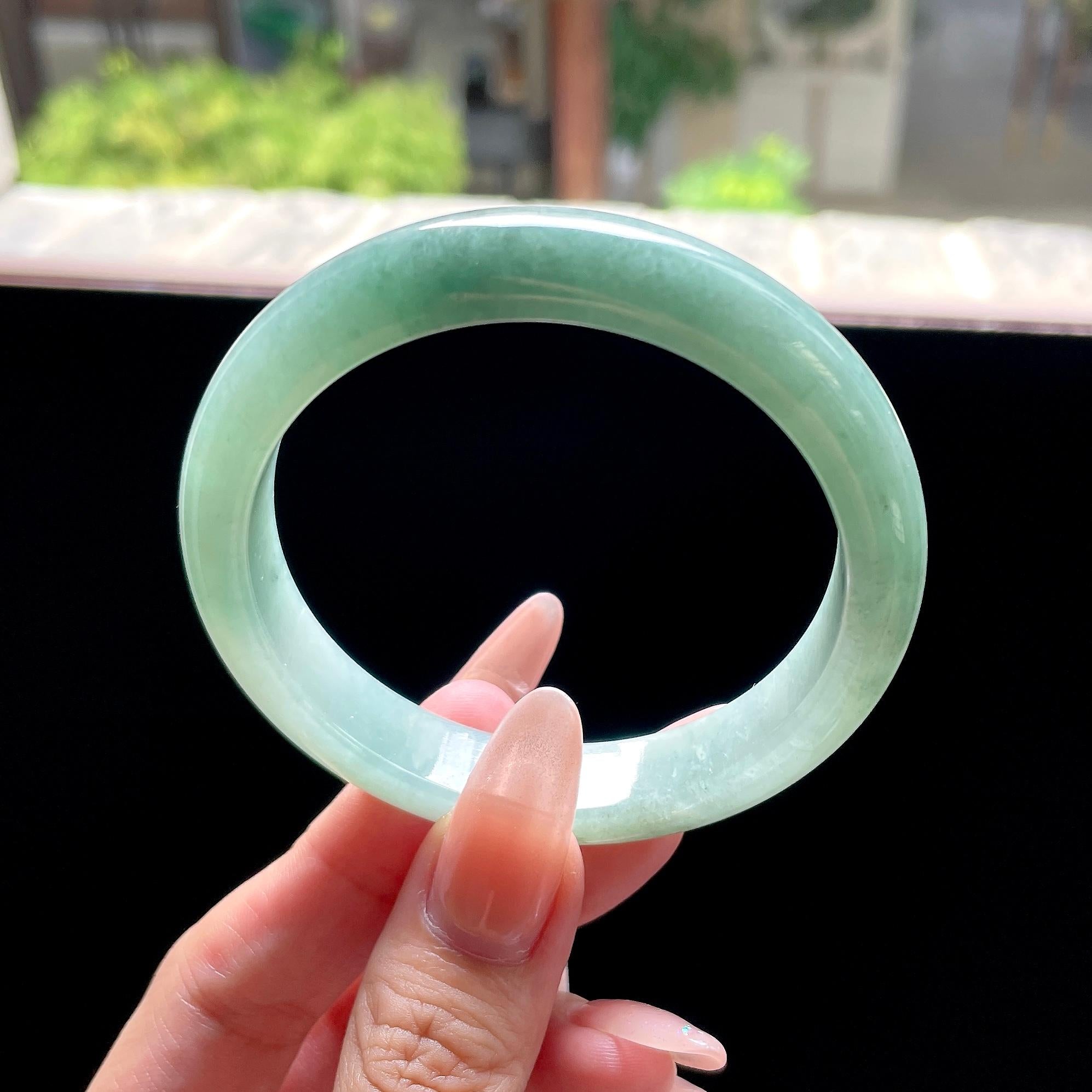 细糯种油青色湖水绿正圈平安镯 57.6圈 天然缅甸A货翡翠（yc522696）