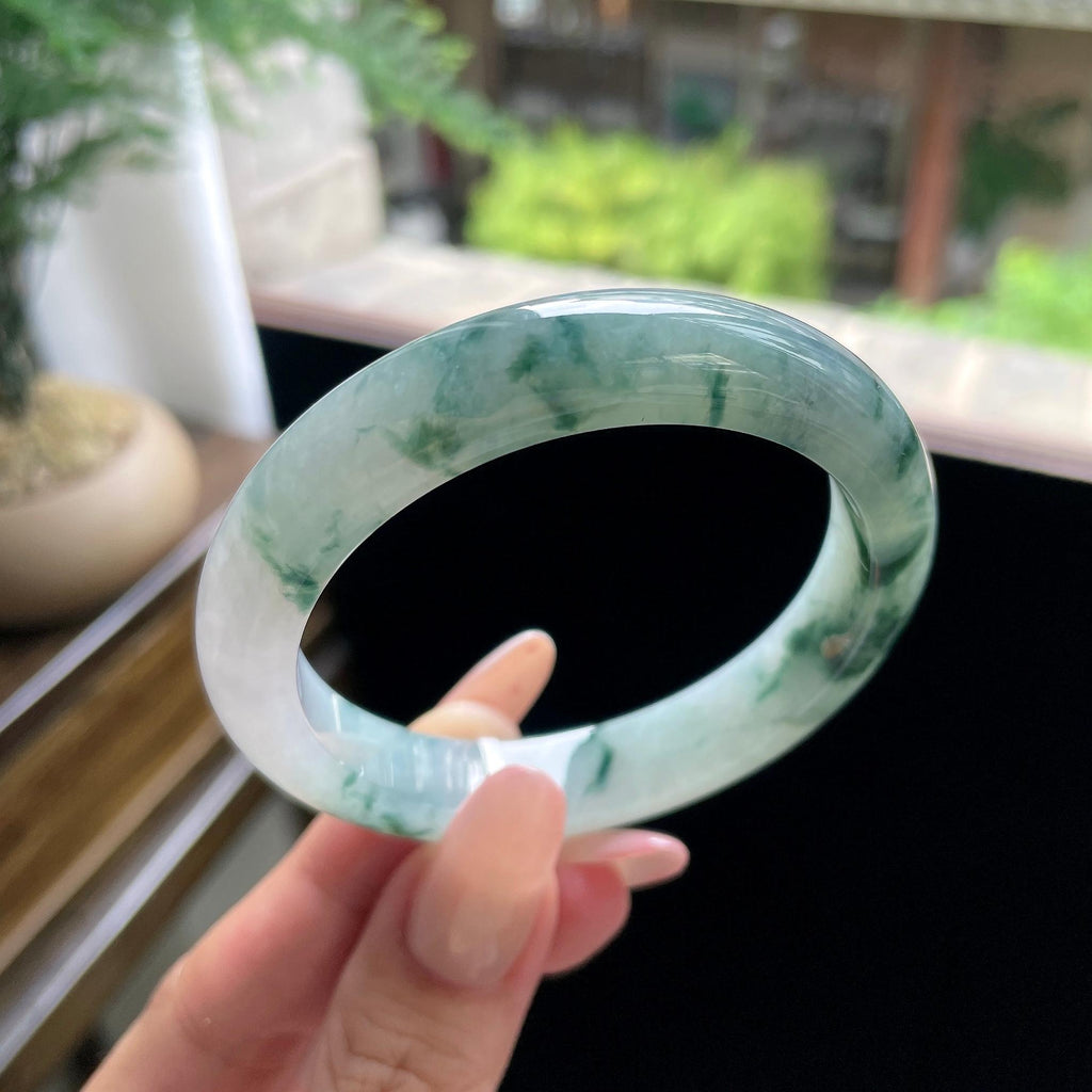 细糯种飘花正圈平安镯 54圈 天然缅甸A货翡翠（yc693146）