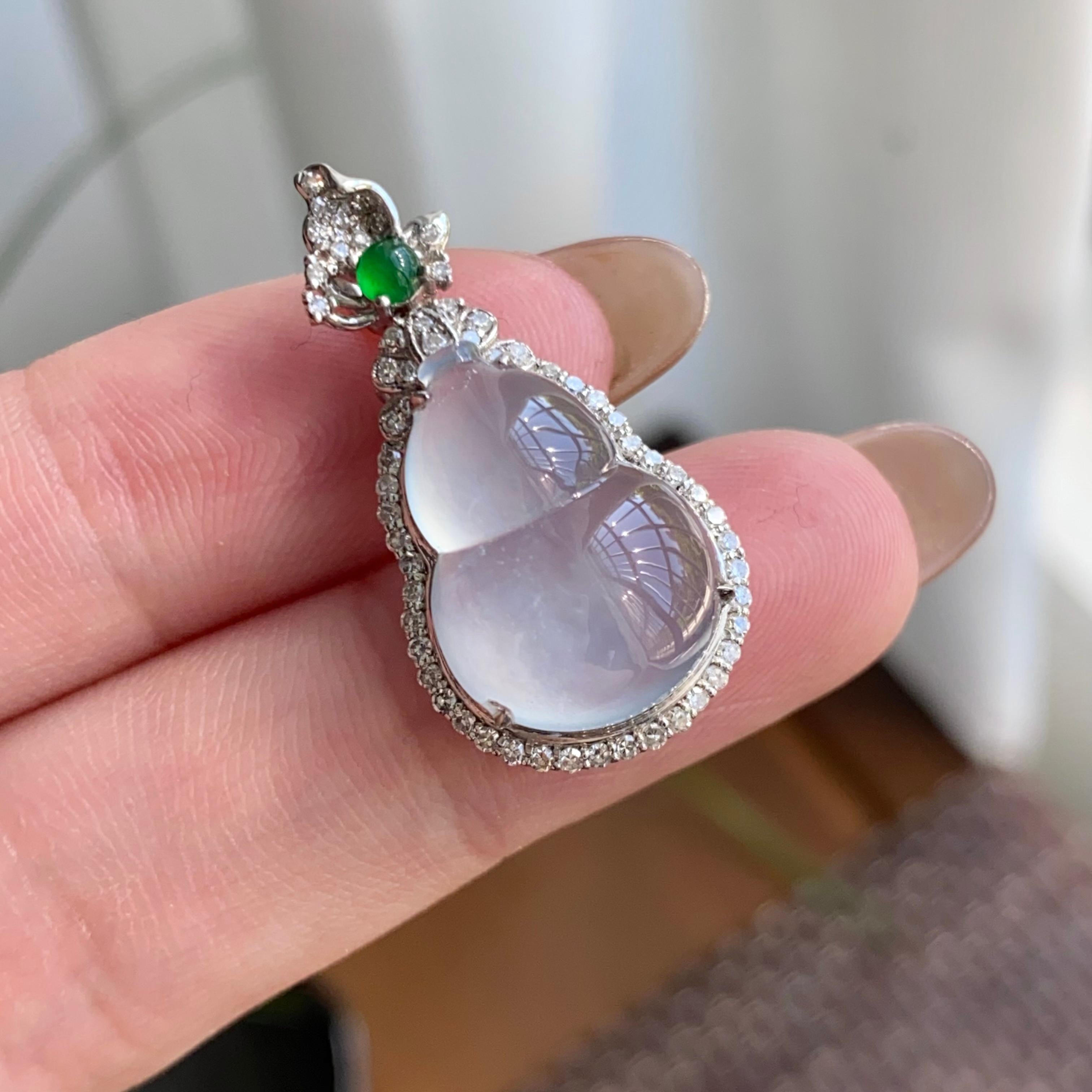 18k金钻镶高冰种白月光葫芦吊坠（yc264949）