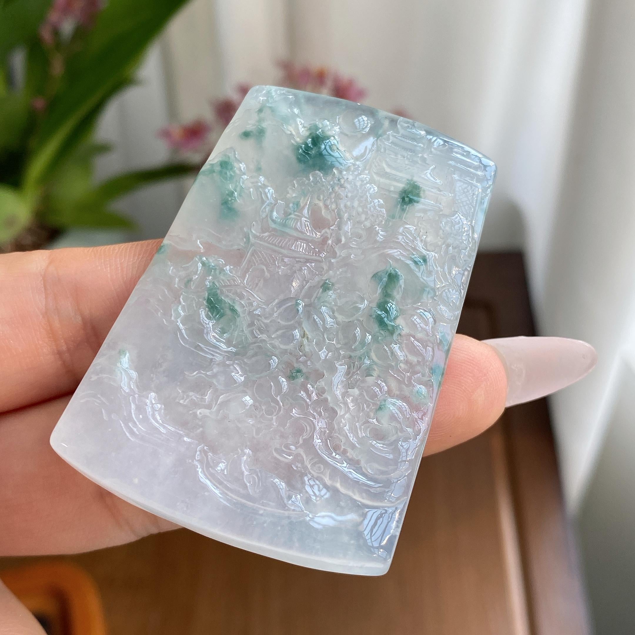 冰种飘花山水牌吊坠（yc296969）