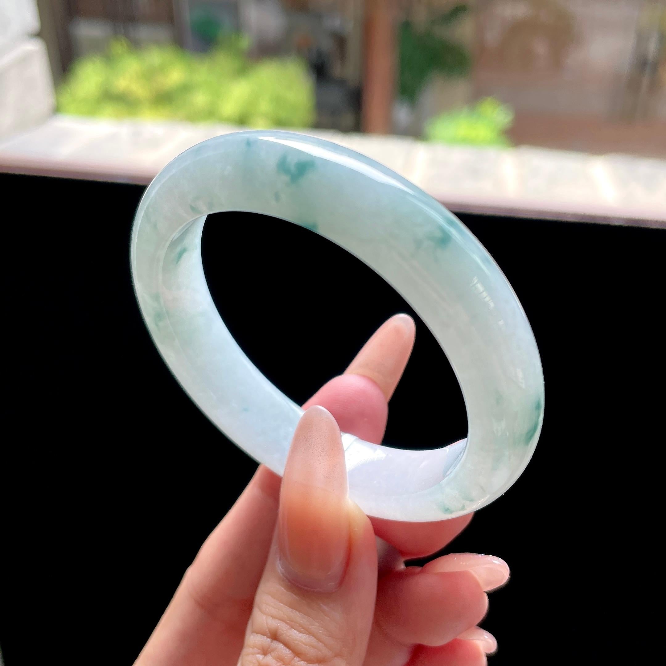 小圈口细糯种蓝飘花 51圈 天然缅甸A货翡翠（yc522699）