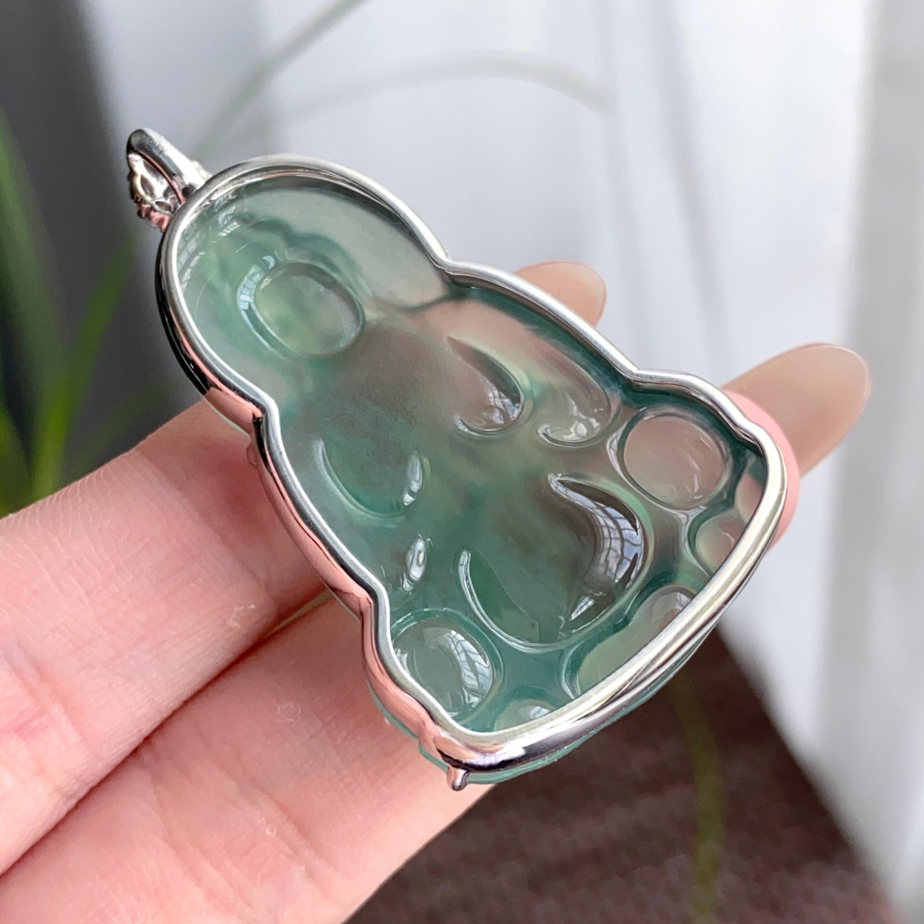 18k金钻镶冰种湖水绿观音吊坠（yc250195）