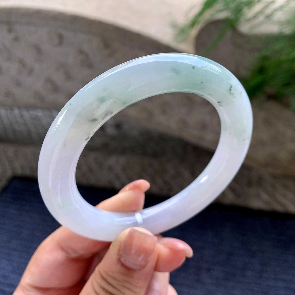 细糯种飘蓝花圆条手镯 56.7圈口 天然缅甸A货翡翠（yc524435）