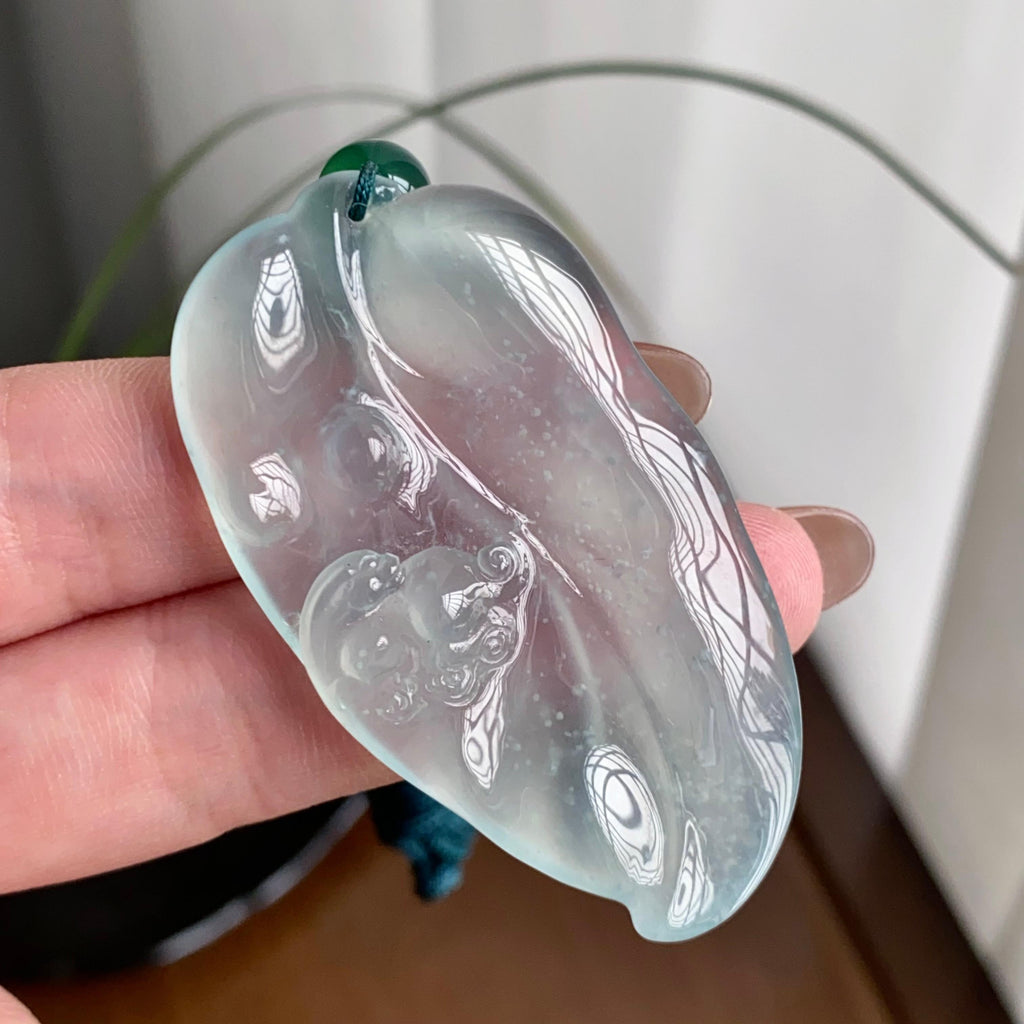 高冰种雪花棉玉叶吊坠（yc260827）