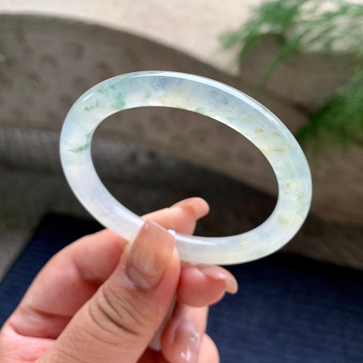 小圈口 糯冰种飘蓝花贵妃手镯 50.8圈口 天然缅甸A货翡翠（yc701189）